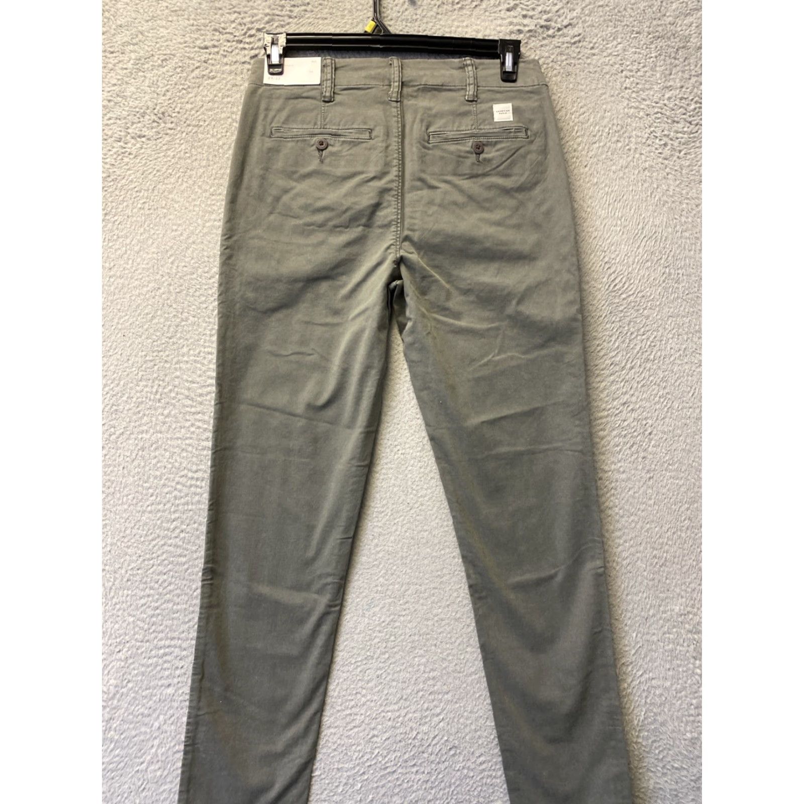 Vintage American Eagle Chino Pants Mens 29x32 Faded Olive Green Flat Front Stretch Regular Khakis Casual Preppy Logo Buttons Zip 62 Size US 29 - 7 Thumbnail