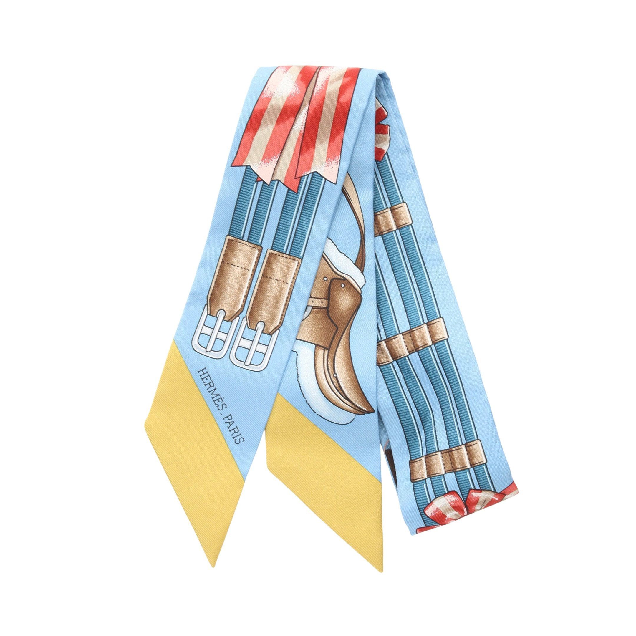 Hermes Hermes Twilly Jumping Ribbon Scarf Silk Blue Multicolor Size ONE SIZE - 1 Thumbnail