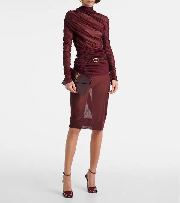Saint Laurent Paris o1bcso1str0426 Ruched Sheer Top in Brown Size L / US 10 / IT 46 - 5 Thumbnail