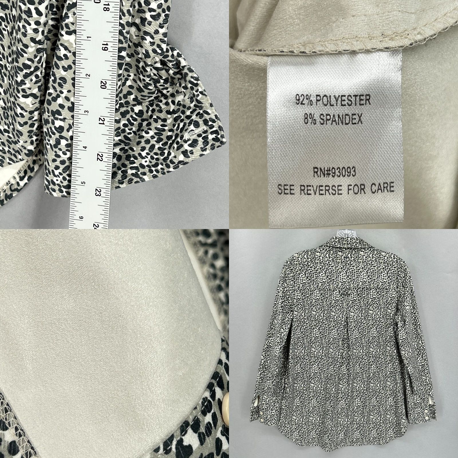 Vintage Tyler Boe Top Shirt Womens Small Button Up Blouse Animal Long Sleeve Microfiber Gray Size S / US 4 / IT 40 - 9 Thumbnail