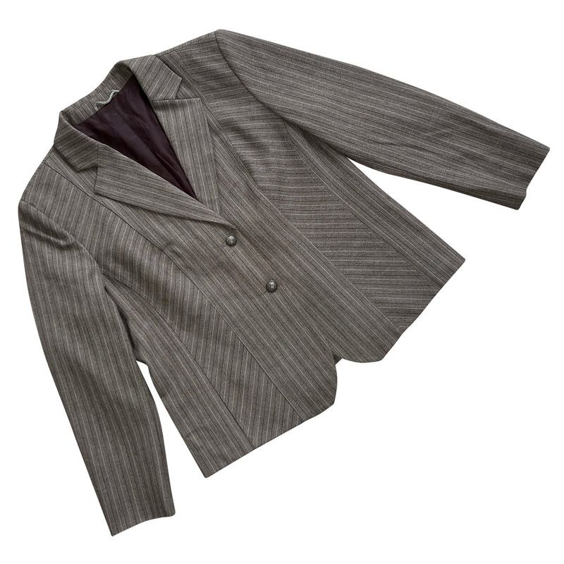 image of Vintage Sundazed (Germany) Herringbone Paneled Short Cutaway Blazer in Grey, Women's (Size XL)