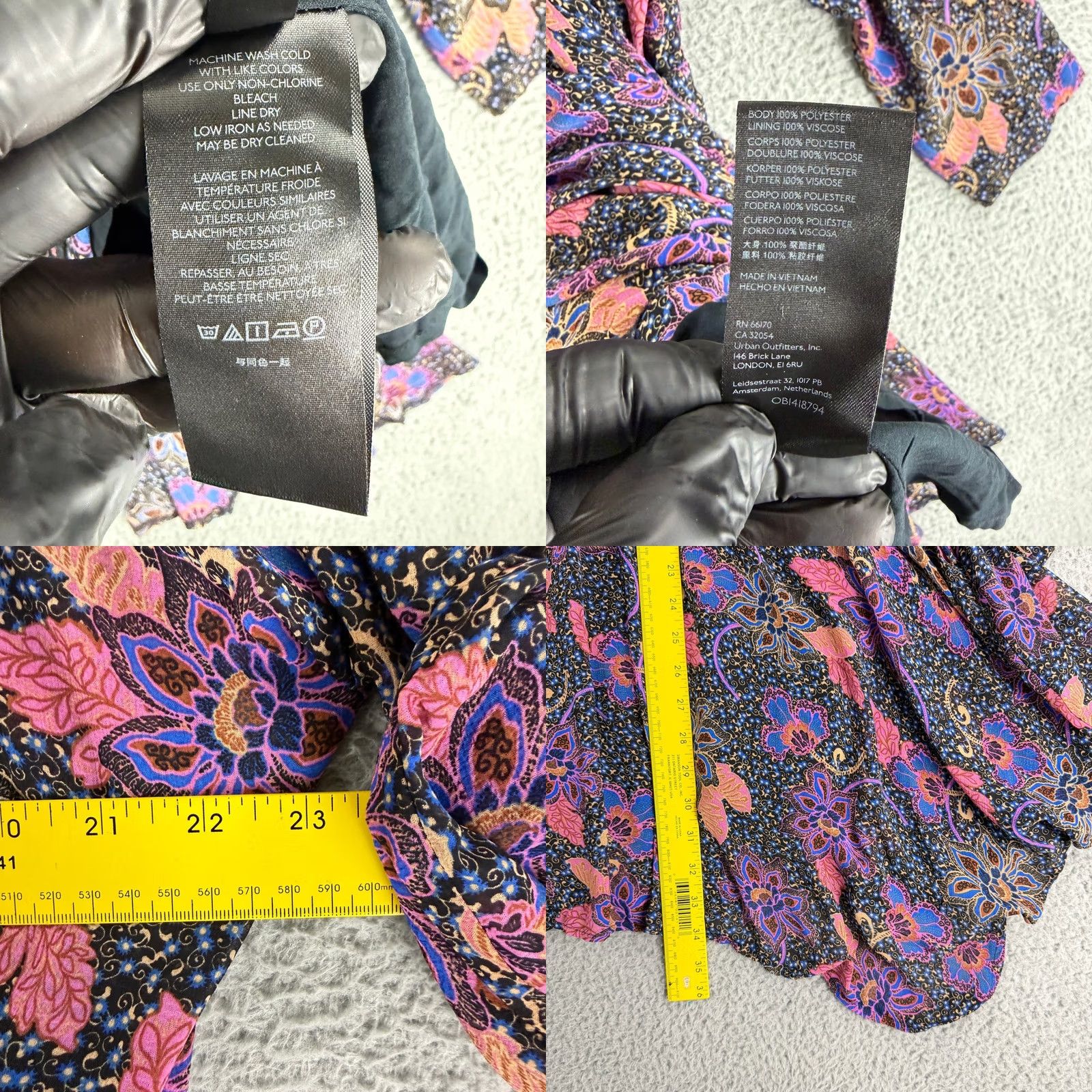 Free People VINTAGE Free People Mini Dress Womens M Black Floral Boho Wrap V-Neck OB1418794 Size M / US 6-8 / IT 42-44 - 8 Thumbnail