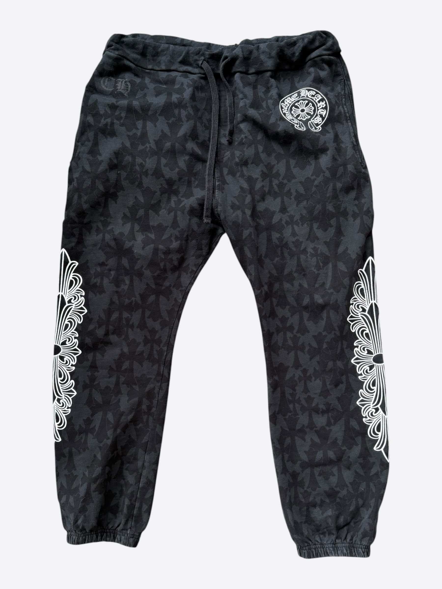 Chrome Hearts Black Horseshoe Logo Cemetery Cross Jacquard Sweatpants Size US 36 / EU 52 - 1 Thumbnail