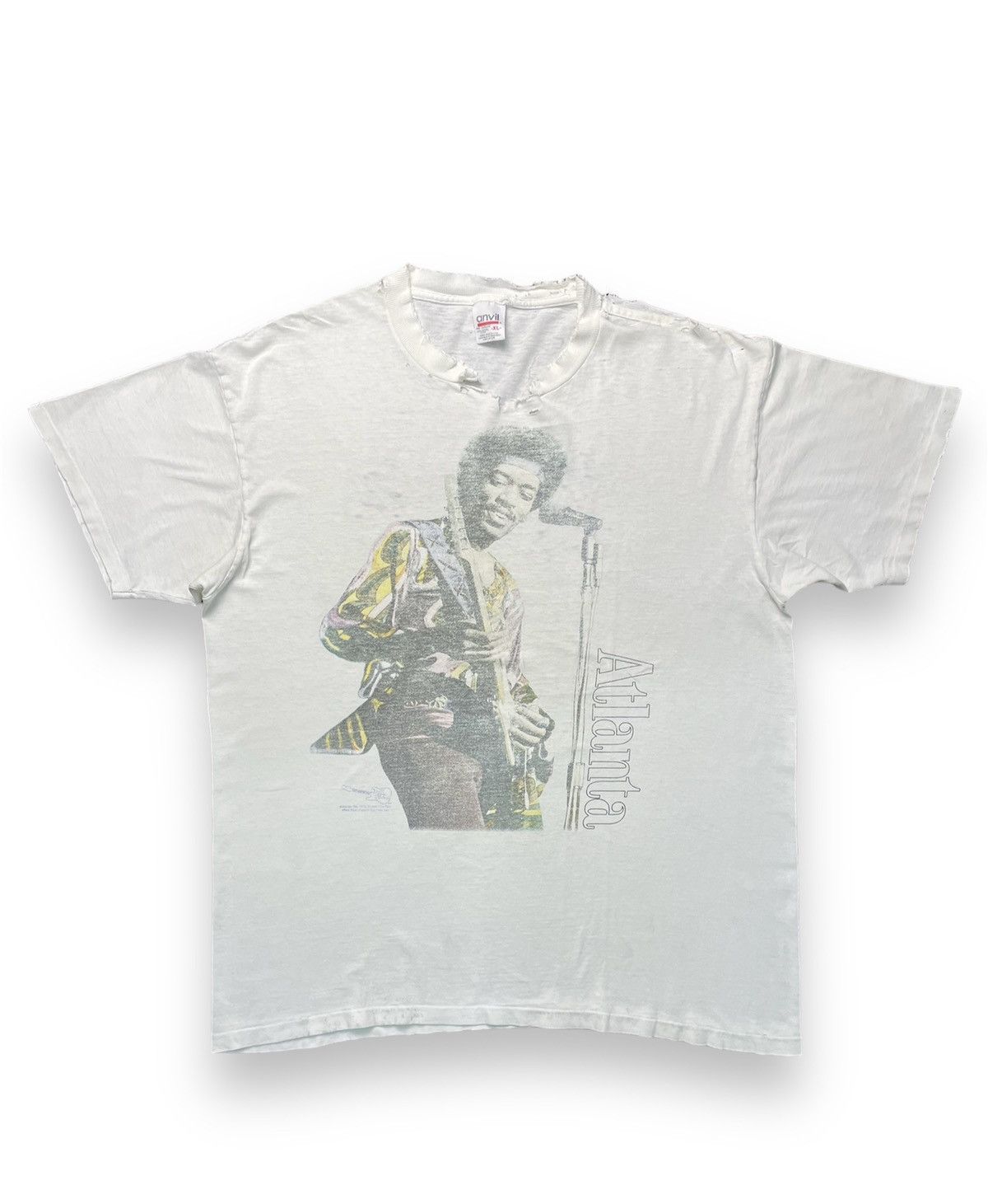 image of Band Tees x Jimi Hendrix Vintage 90's Jimi Hendrix Distressed Shirt in White, Men's (Size XL)