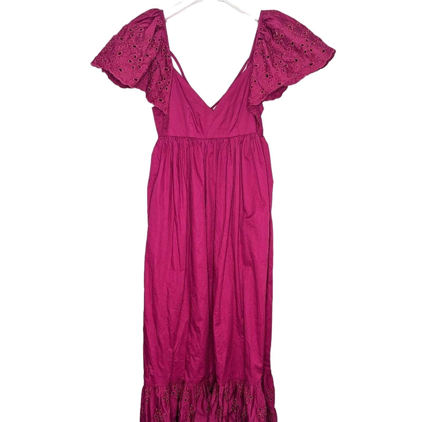 Anthropologie En Saison Flutter Sleeve Maxi Dress Eyelet Criss Cross Back Size S / US 4 / IT 40 - 2 Thumbnail