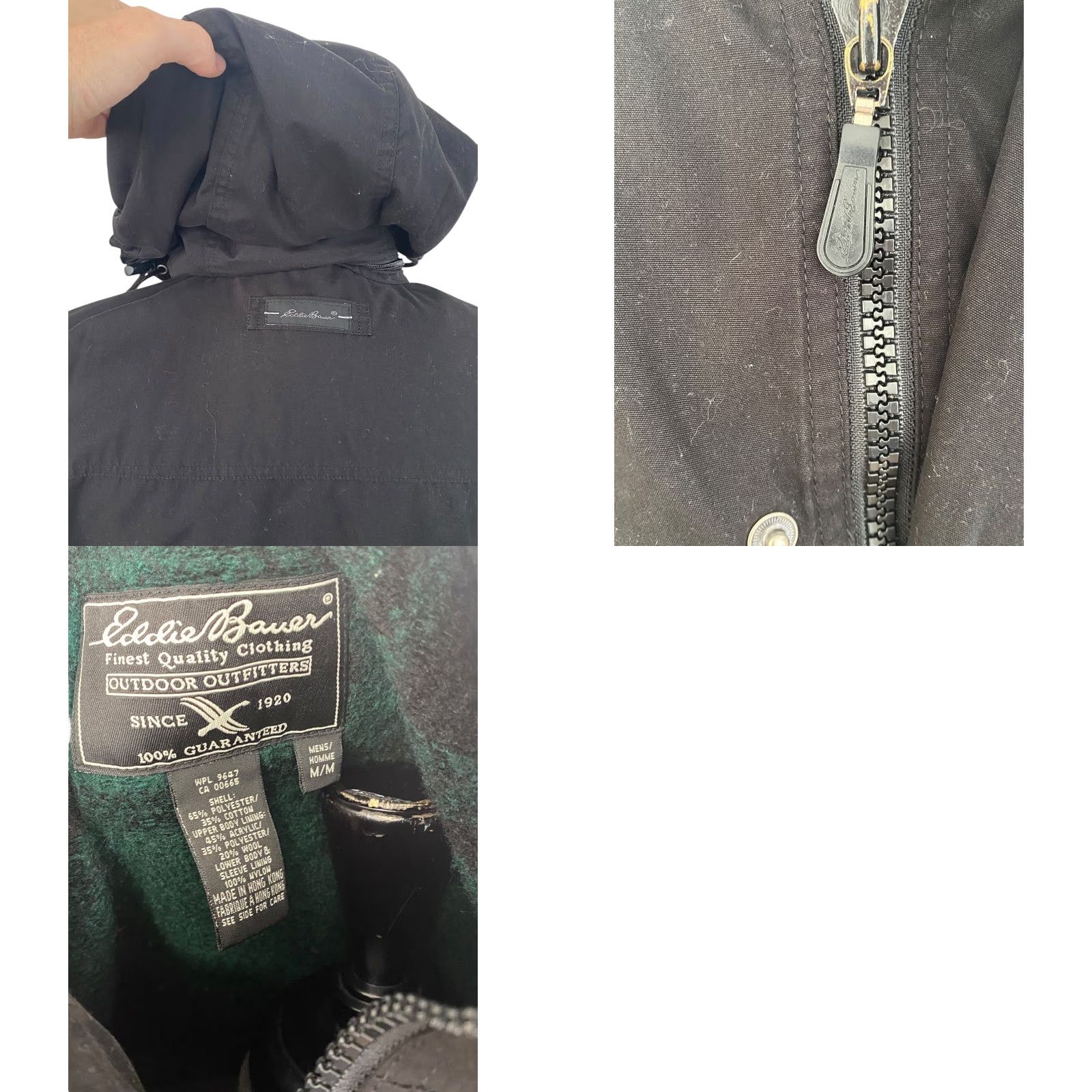 Eddie Bauer VINTAGE Eddie Bauer Mens Parka Jacket Hooded Fleece Lined Wool Blend 65% Poly 35% Cotton Black M Reg Mens Size US M / EU 48-50 / 2 - 8 Thumbnail