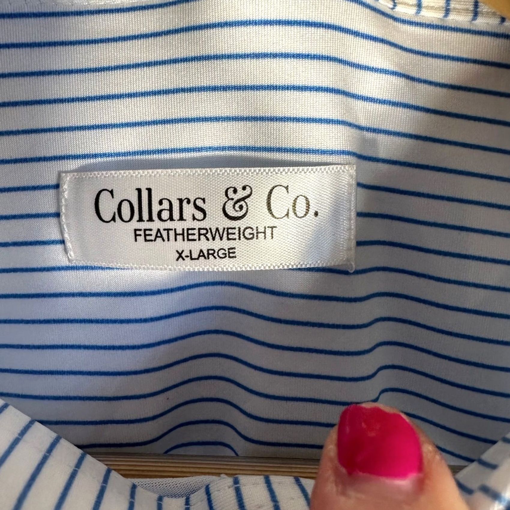 CO Collars & Co. Nebraska Huskers Polo Shirt Blue White Stripe XL NWT Shirt Mens Slim Fit 4-way Stretch Moisture Wicking Size 46R - 4 Thumbnail