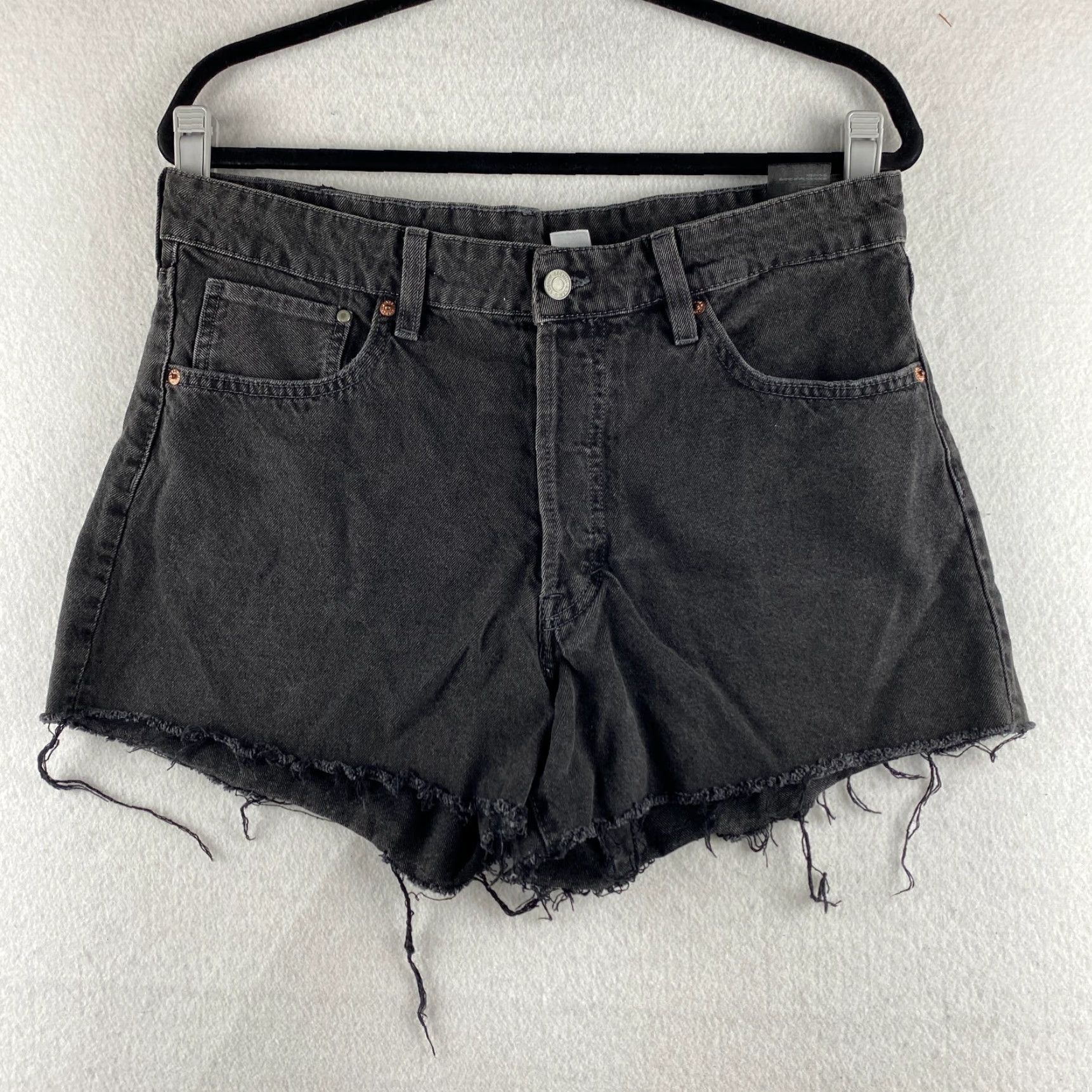 Denime & Denim High Waist Shorts Womens 12 Black Dark Wash Vintage Style Casual Shorts Regular Women Black 12 Denim & Denim Size 34" / US 12 / IT 48 - 2 Thumbnail