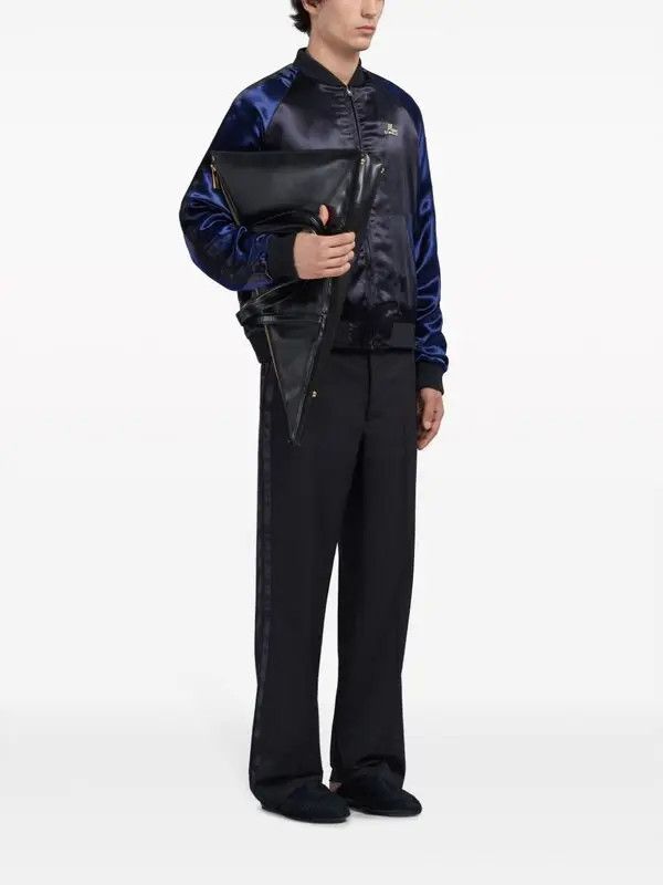 Marni o1w1db11125 Logo-Embroidered Satin Bomber Jacket in Blue Size US L / EU 52-54 / 3 - 3 Thumbnail