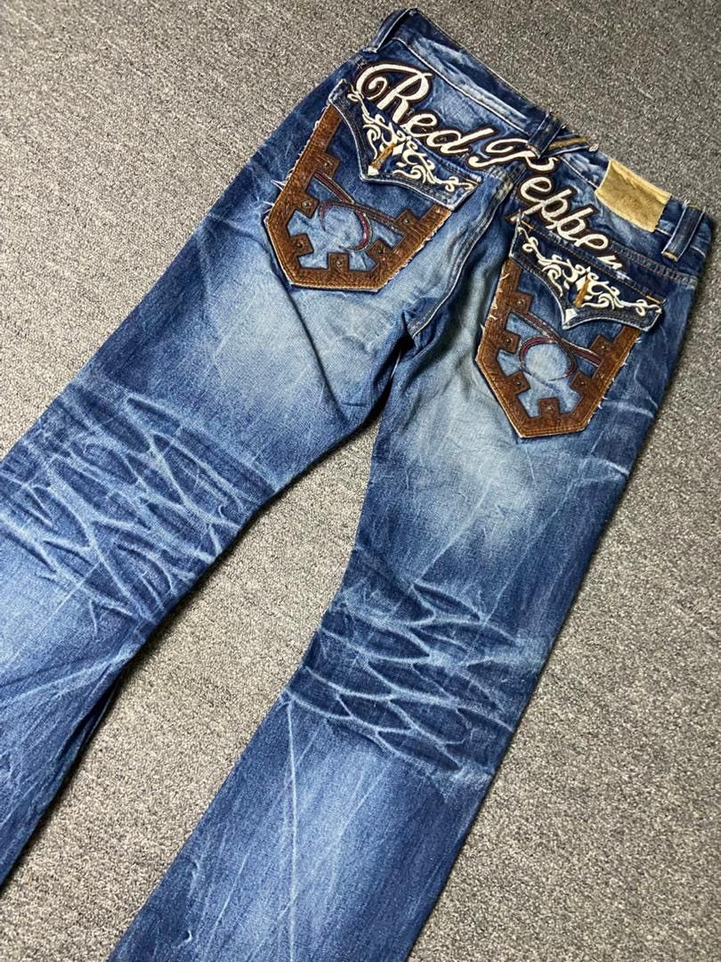 Japanese Brand 🔥Vintage RED PEPPER Distressed Denim Jeans🔥 (136) Size US 34 / EU 50 - 3 Thumbnail