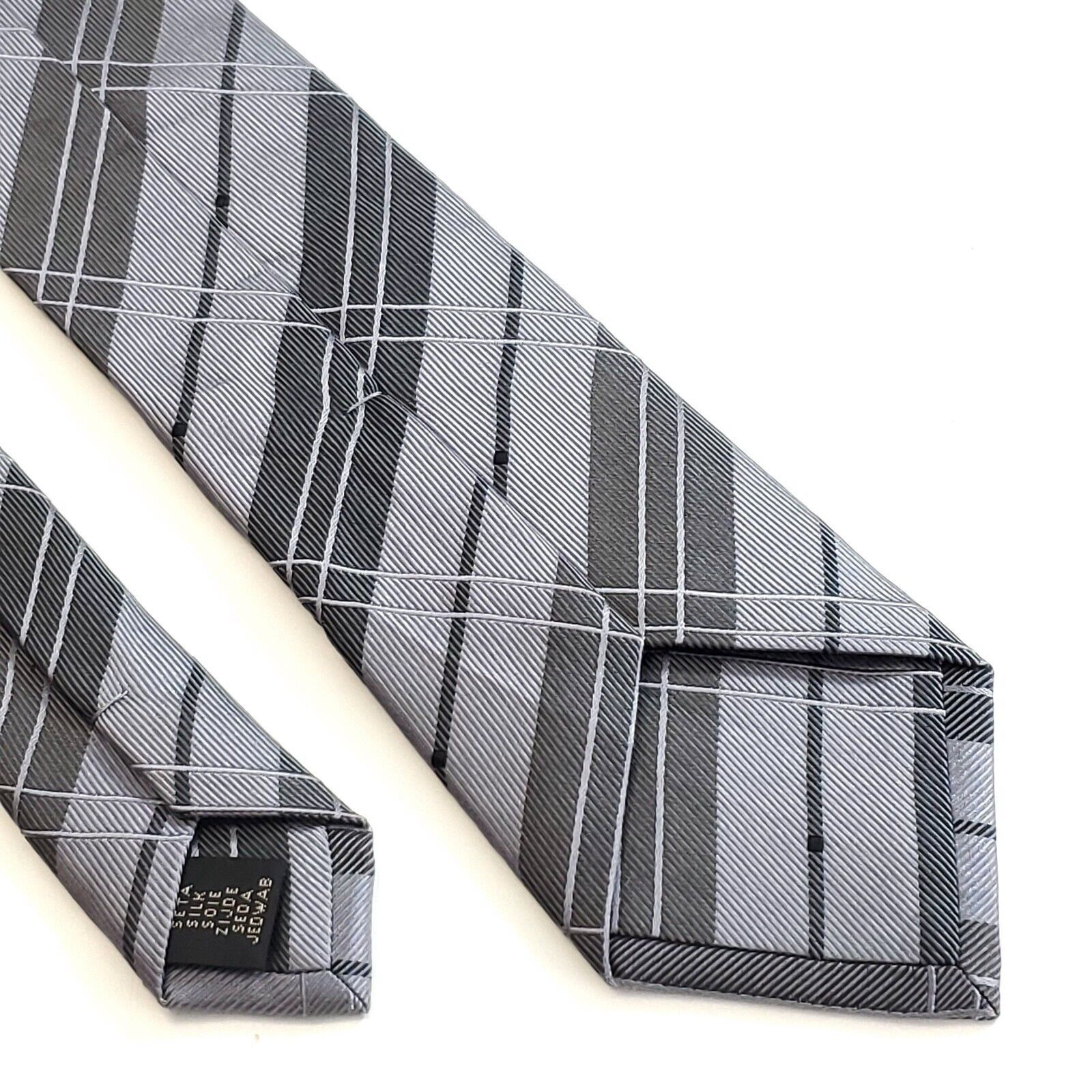 Designer Benvenuto Gray Plaid Woven Silk Tie Size ONE SIZE - 5 Thumbnail