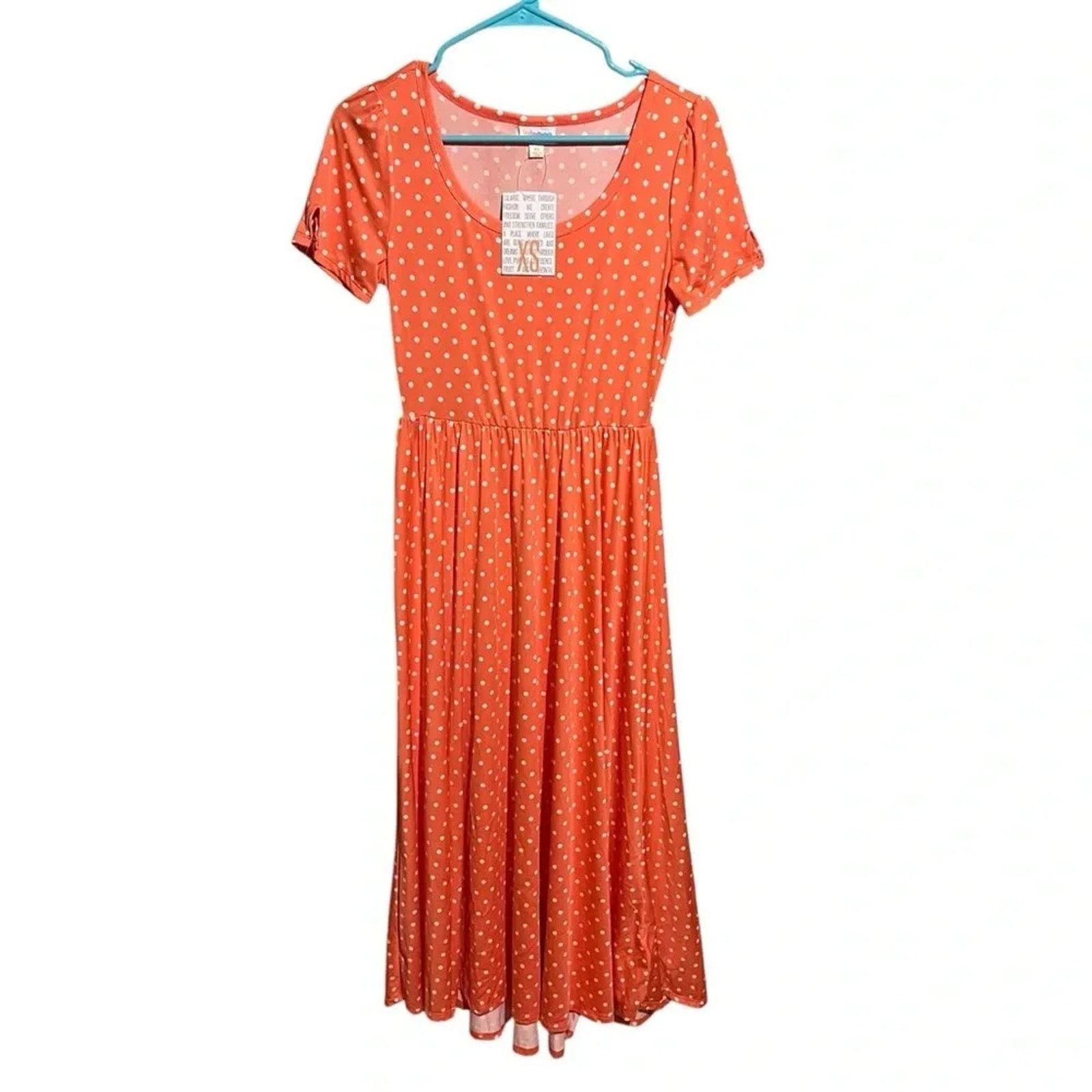 Other Lularoe Riley NWT Size XS Peach With Polka Dots Midi Dress Size XS / US 0-2 / IT 36-38 - 1 Thumbnail
