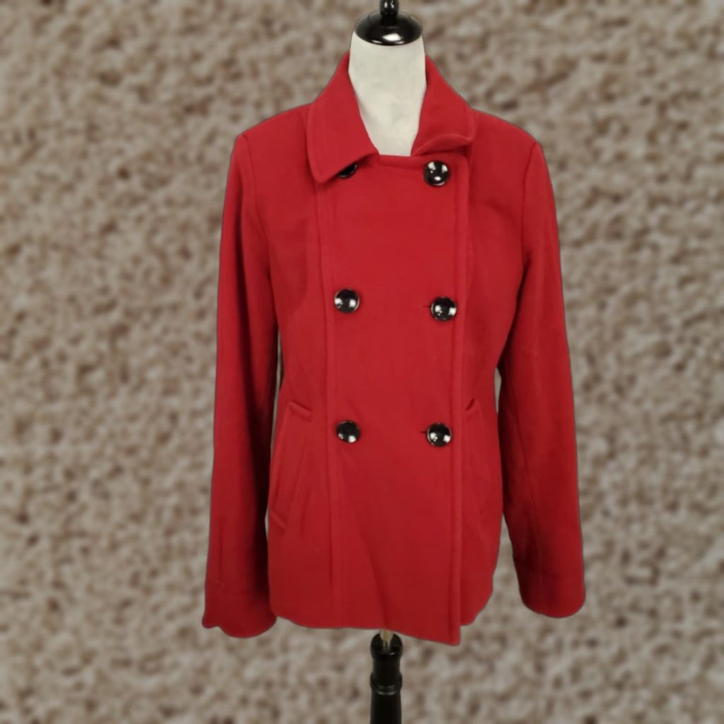 Croft & Barrow Croft & Barrow Jacket Pea Coat Womens M Red Wool Blend Button Up Long Sleeve Regular Fit Size M / US 6-8 / IT 42-44 - 1 Thumbnail