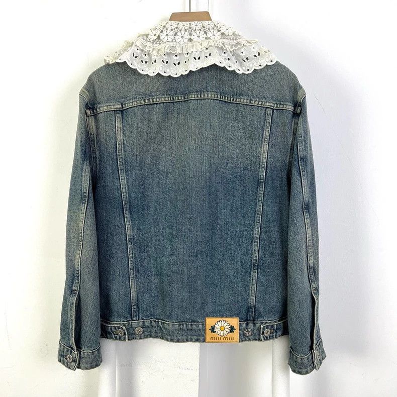Prada Miumiu Denim Jacket with Lace Collar-2506 Size S / US 4 / IT 40 - 6 Thumbnail
