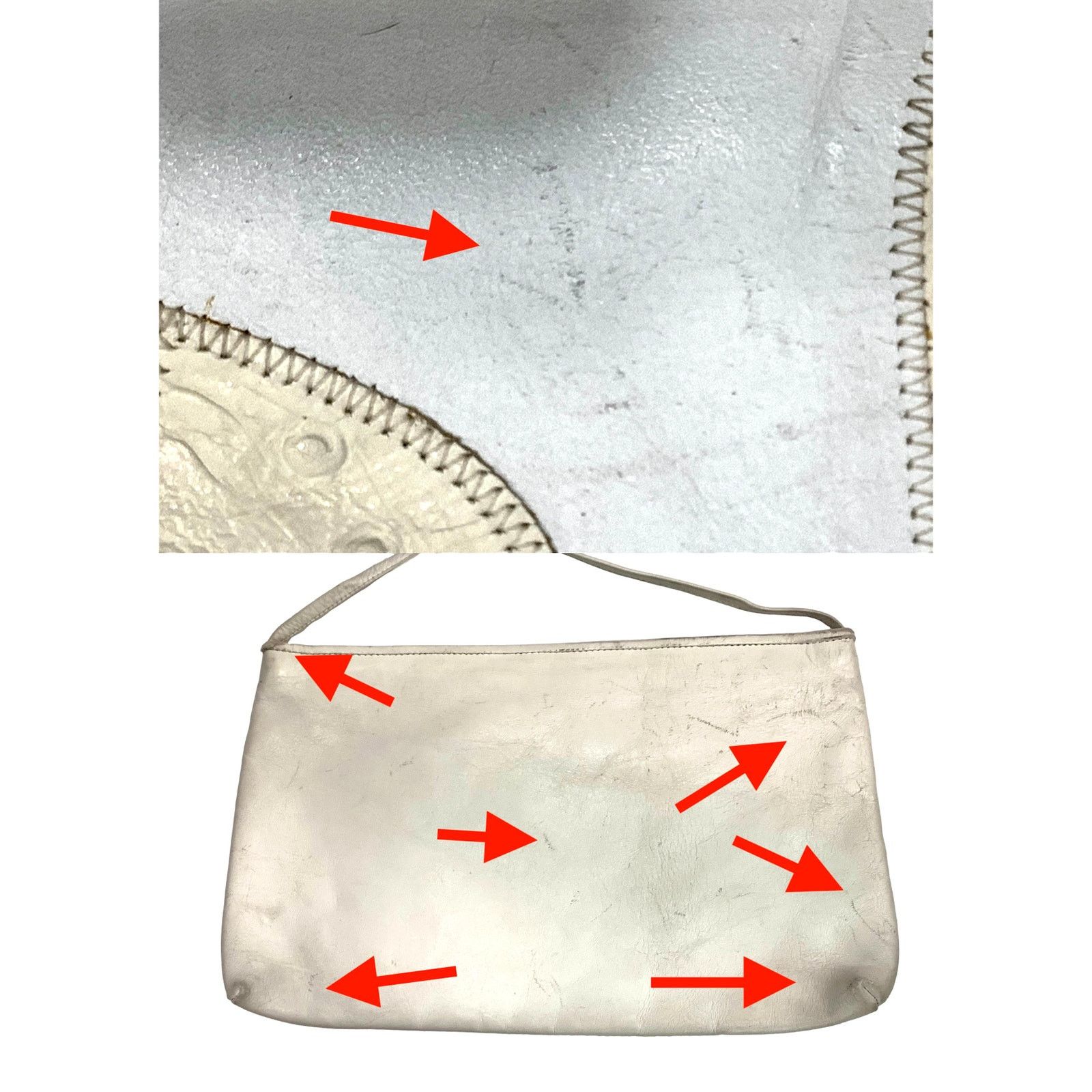 Genuine Leather × Vintage 80s White & Silver Leather Mixed Up Patchwork Shoulder Bag Size ONE SIZE - 9 Thumbnail