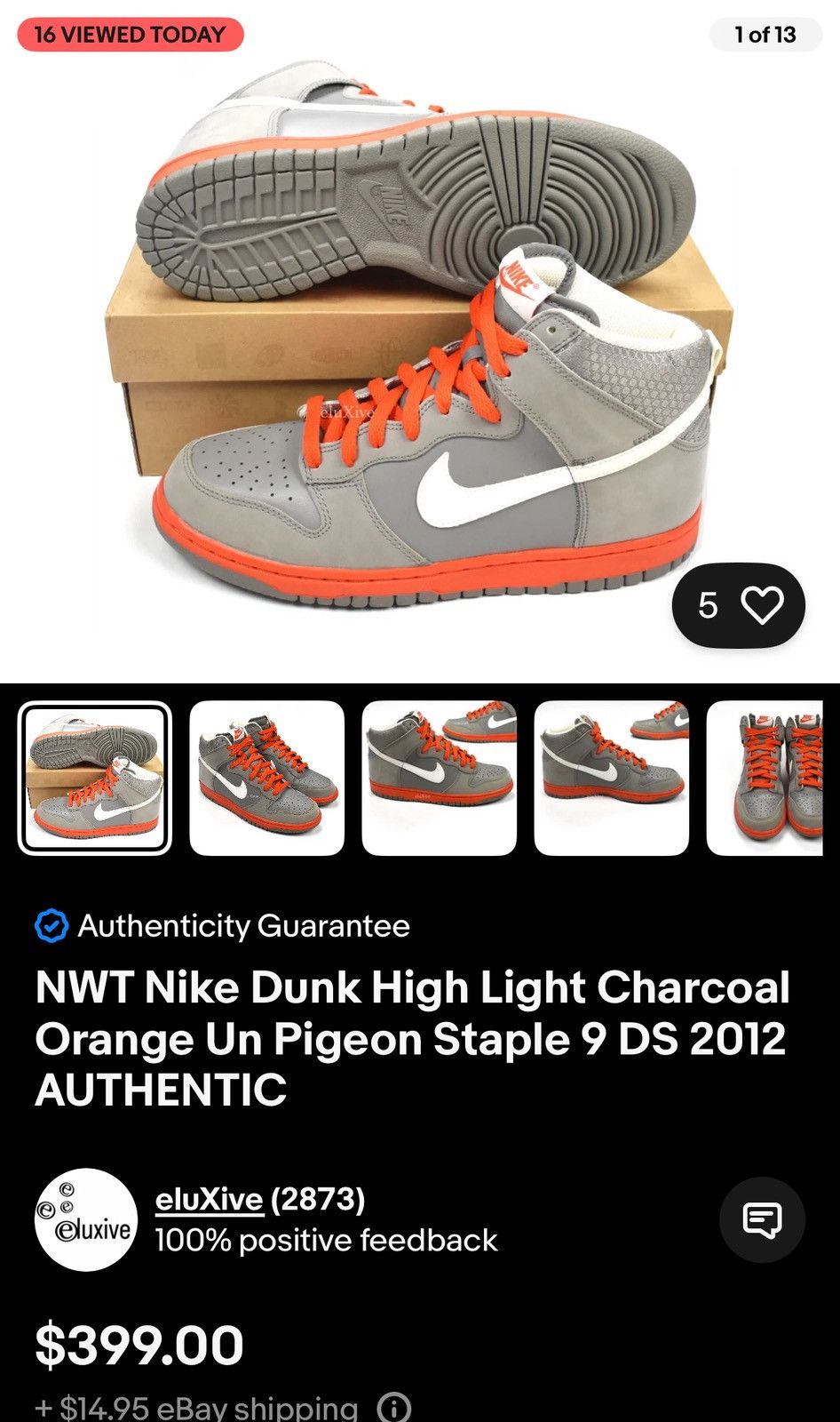 Nike Nike Dunk High Premium grey orange 2010 PRM Size US 12 / EU 45 - 5 Thumbnail