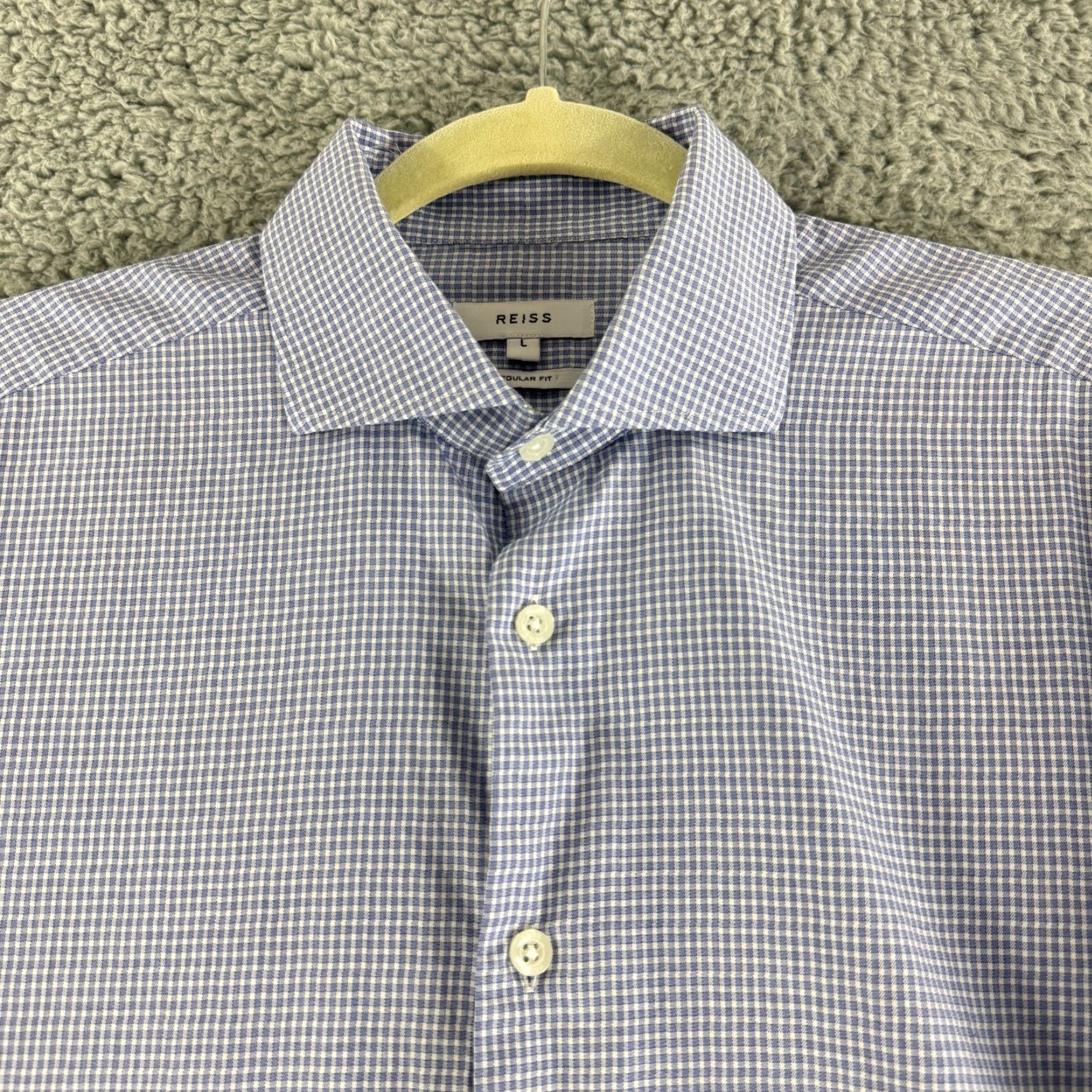 Reiss Reiss Dress Shirt Men L Blue Check Print Regular Fit Long Sleeve 100% Cotton Size 42R - 2 Thumbnail