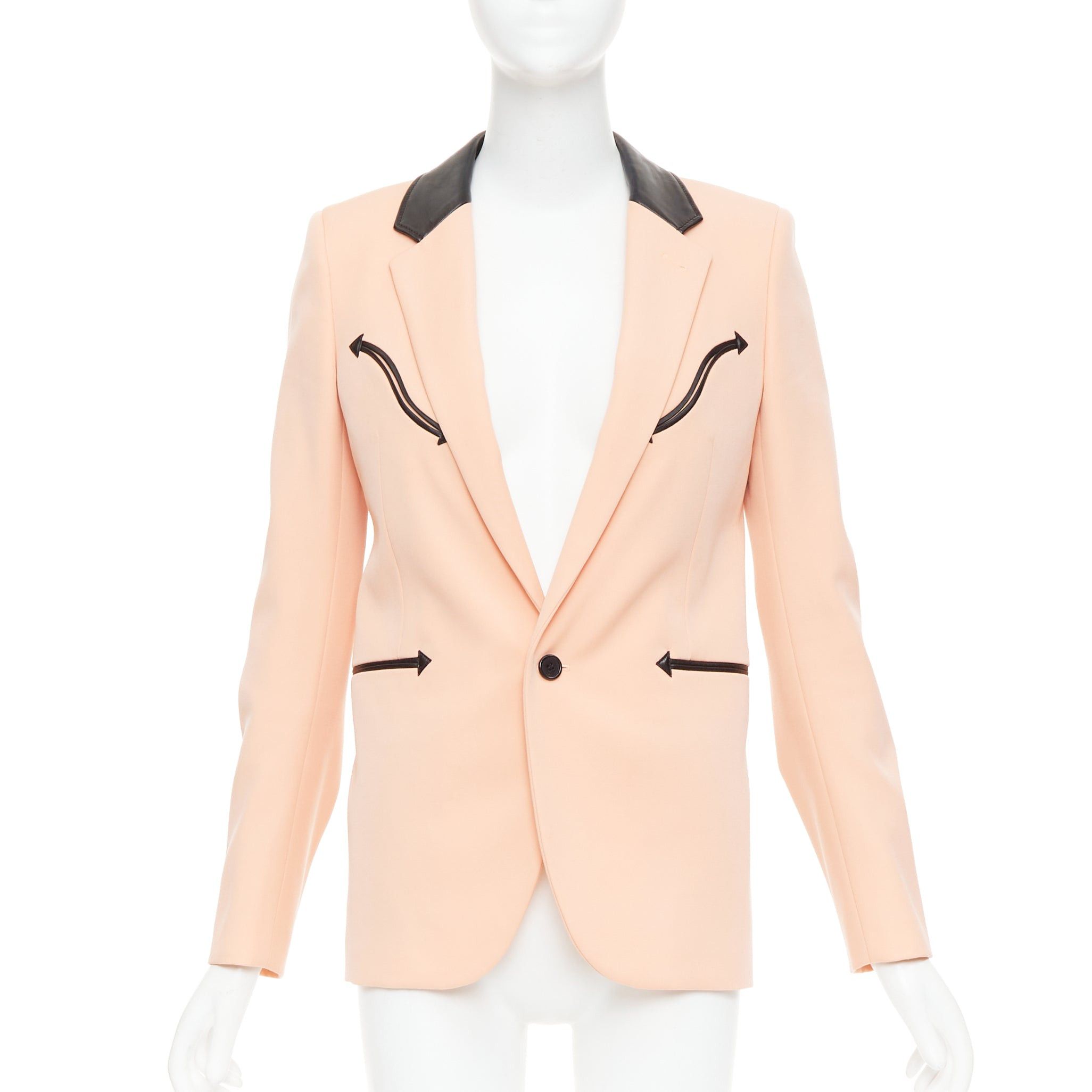 Saint Laurent Paris SAINT LAURENT 2018 peach pink virgin wool black leather trim blazer jacket FR36 S Size S / US 4 / IT 40 - 1 Thumbnail