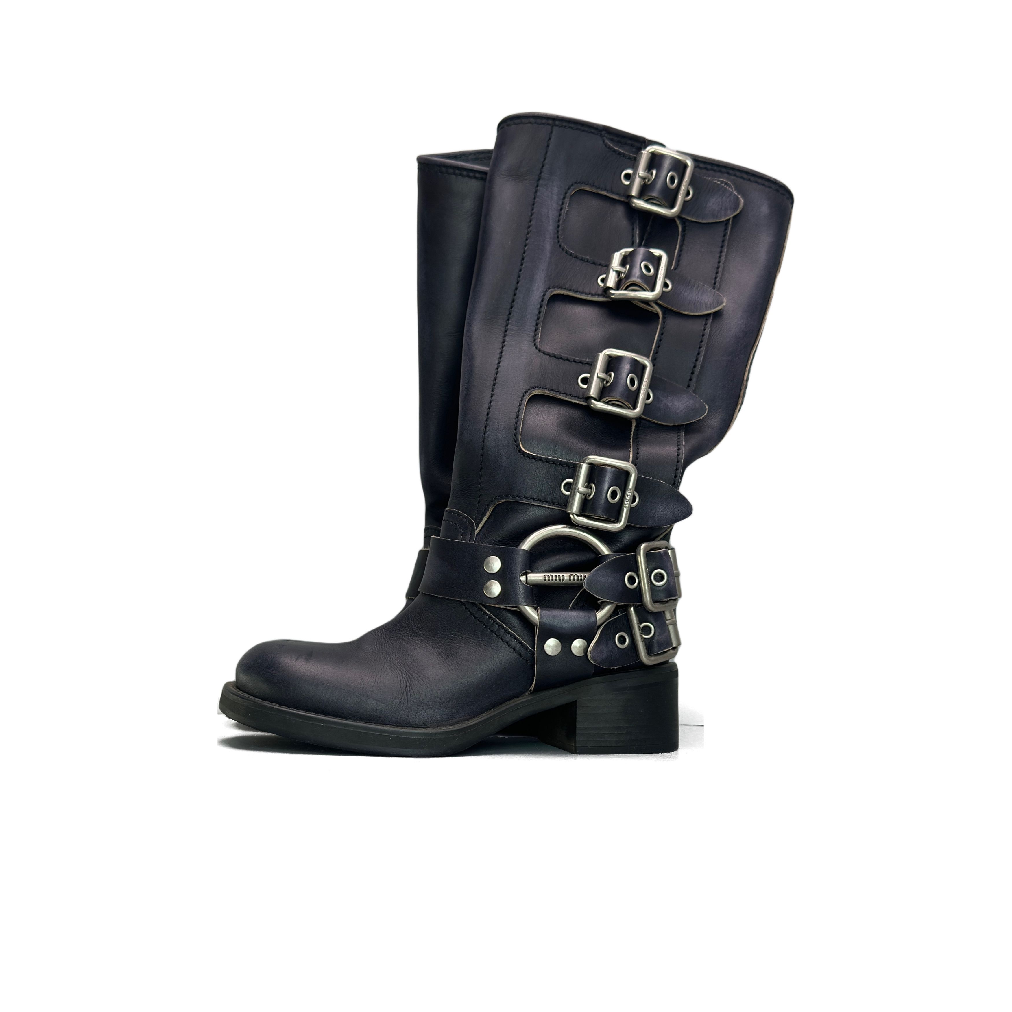 Miu Miu Miu Miu Buckle Leather Boots Size 35 Size US 5 / IT 35 - 1 Thumbnail