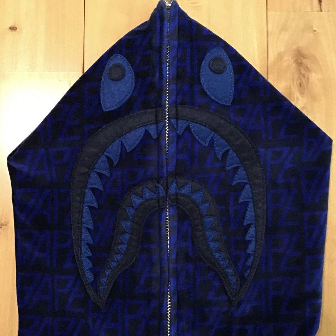 Bape BAPE Logo Monogram Velour Shark Full Zip Hoodie APE Size US XL / EU 56 / 4 - 2 Thumbnail