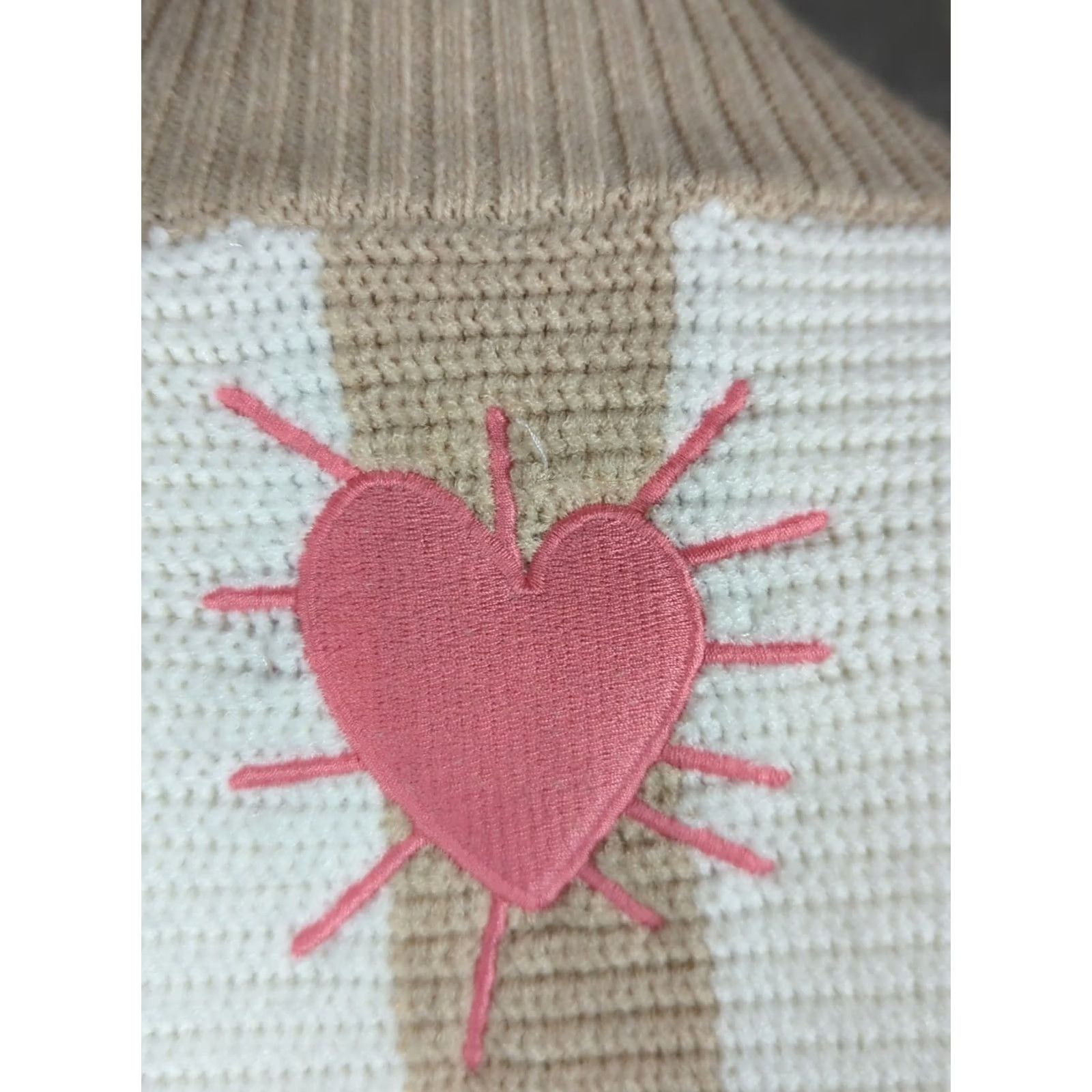 Vintage Kerri Rosenthal Knit Heart Patch Beige/Tan Striped Cardigan Small Size S / US 4 / IT 40 - 6 Thumbnail