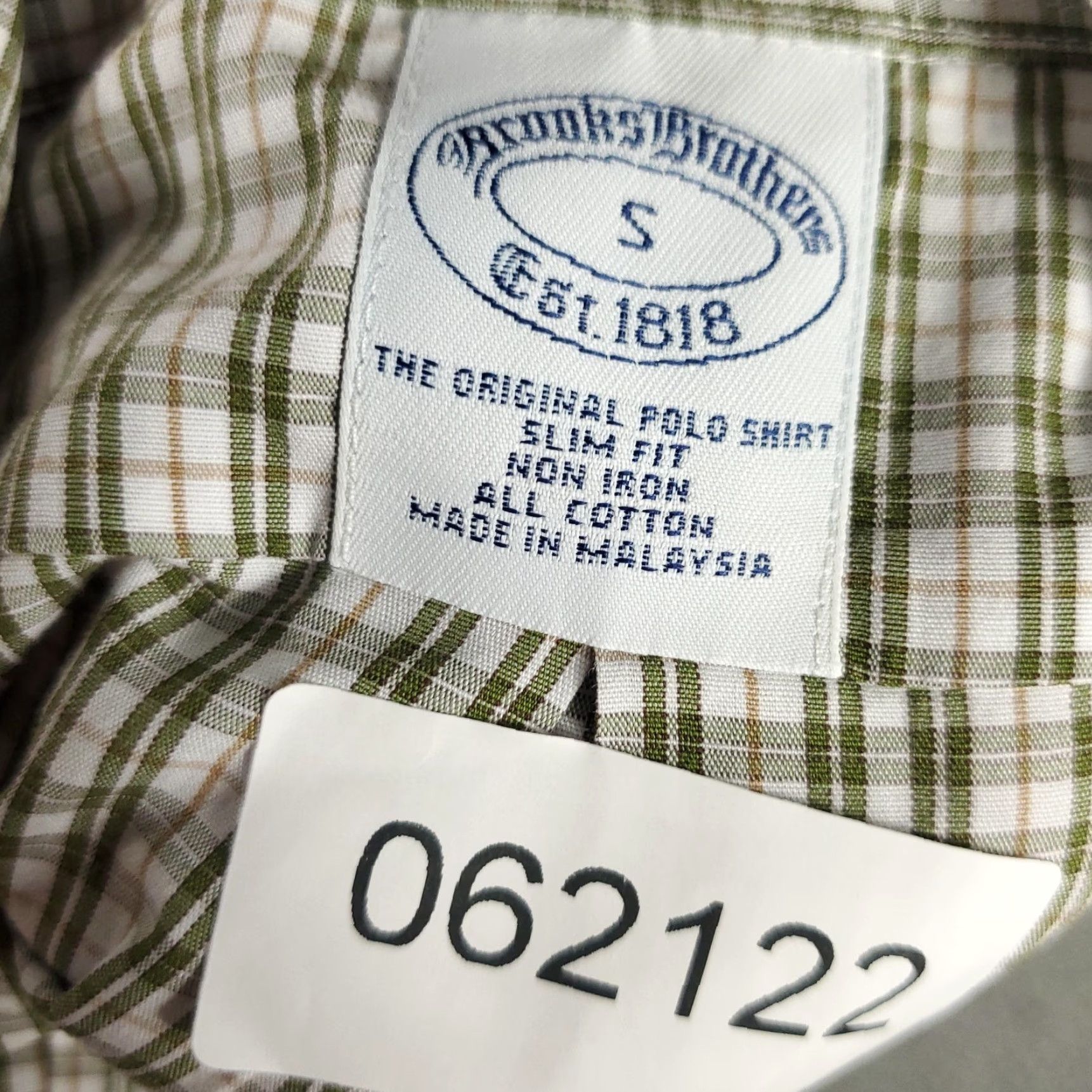 Brooks Brothers VINTAGE Brooks Brothers Shirt Men Small Plaid Cotton Slim Fit Button-Down Non-Iron Dress Shirt Size 36R - 7 Thumbnail