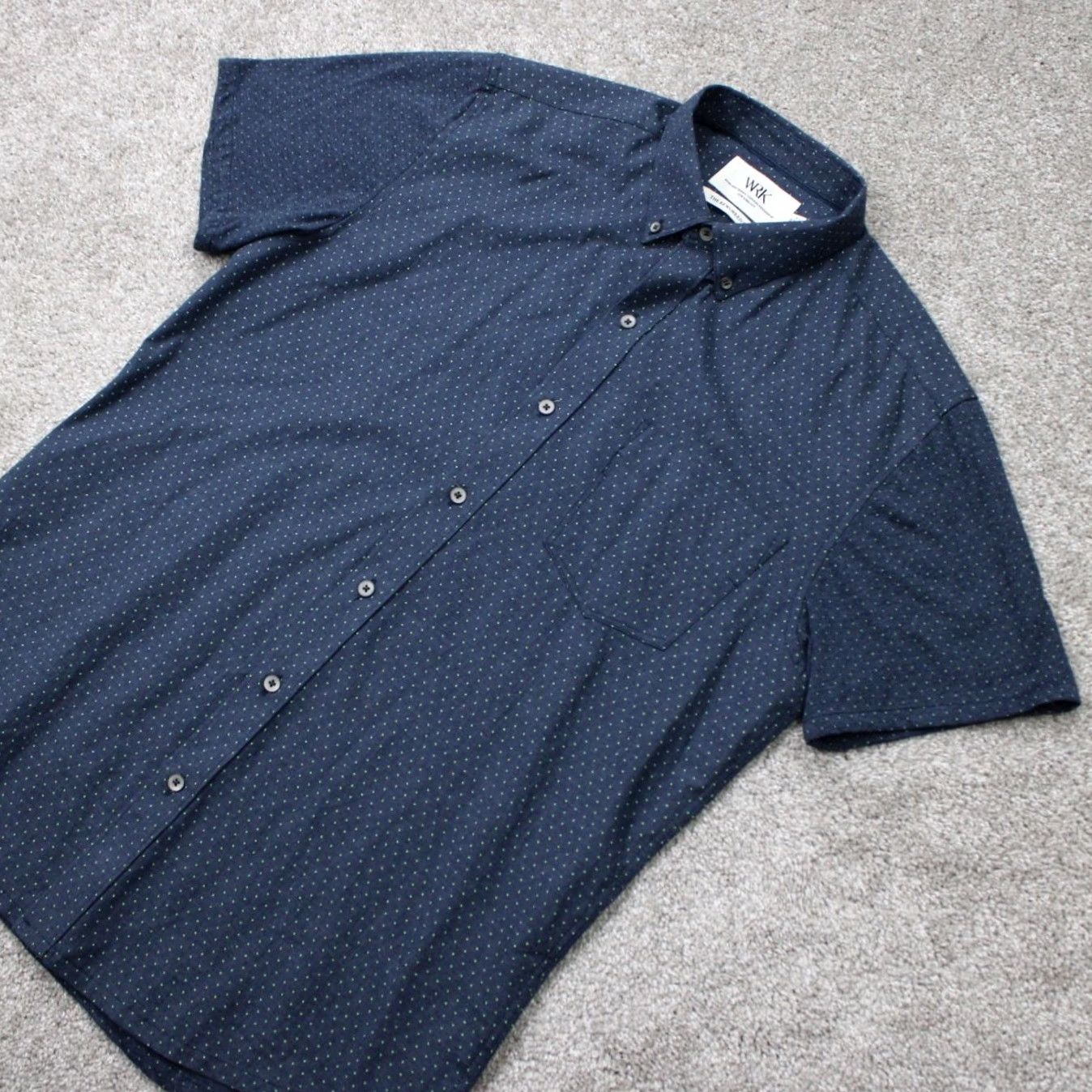 Vintage WRK The Reworked Shirt Mens Medium Blue/Green Geometric Cotton S/S Button-Up Shirt Size US M / EU 48-50 / 2 - 3 Thumbnail