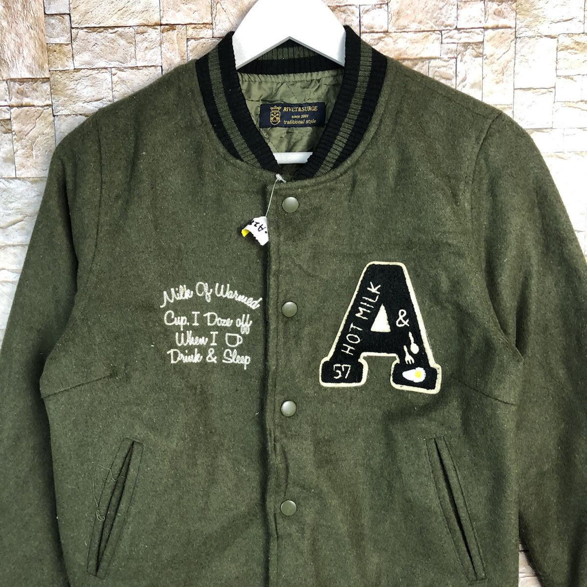 Japanese Brand Rivet & Surget Green Bombers varsity Jacket #A287 Size US S / EU 44-46 / 1 - 5 Thumbnail