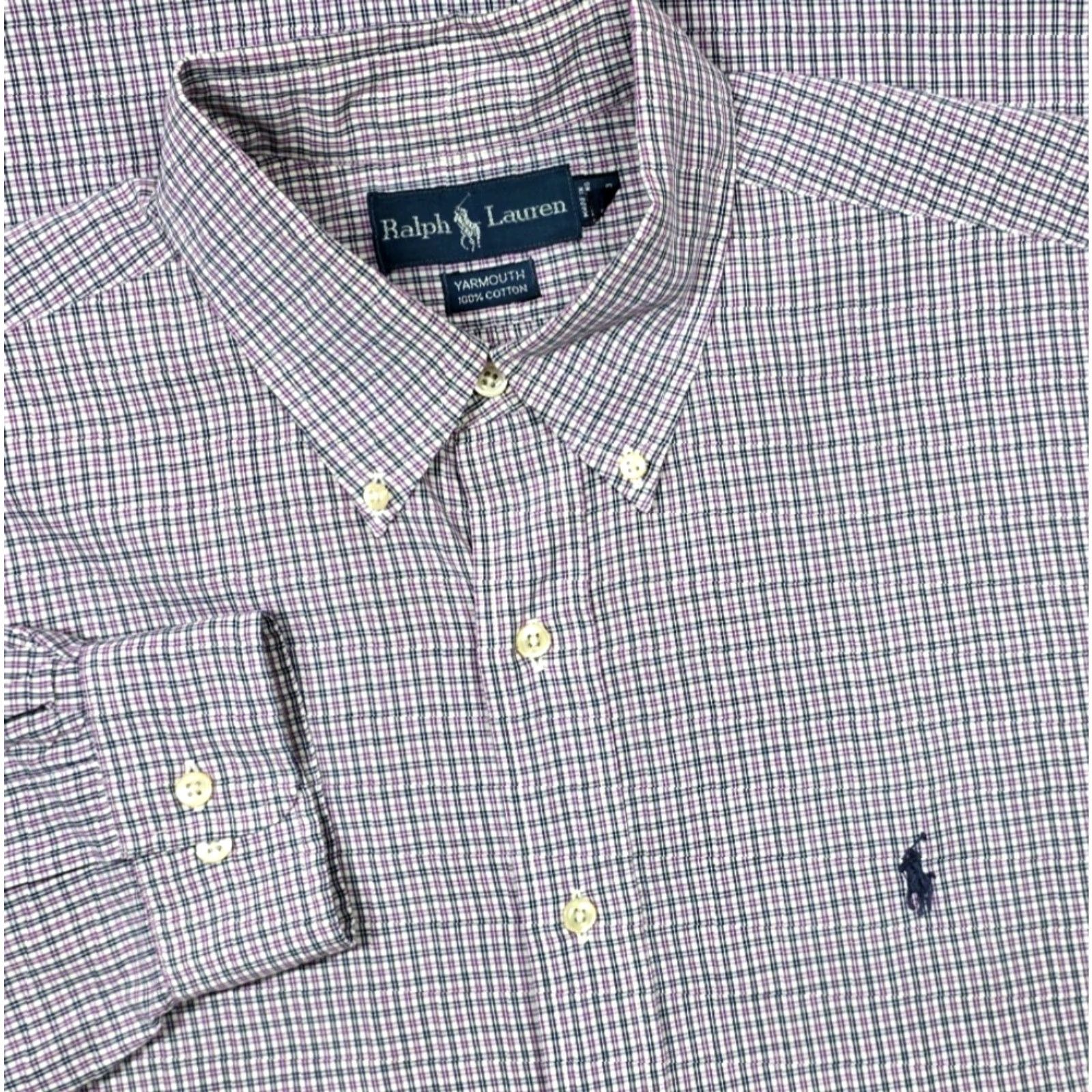 Polo Ralph Lauren VINTAGE Polo Ralph Lauren Blaire Shirt Long Sleeve Button-Up Plaid Yarmouth 90s 17-32/33 Purple White Mens Regular OCBD Ox ford Cloth Size US XL / EU 56 / 4 - 2 Thumbnail