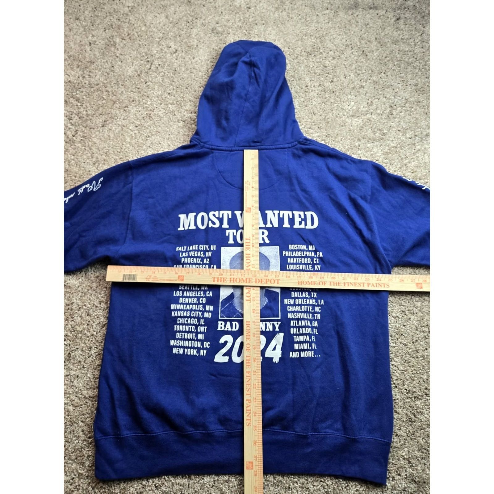 Vintage Bad Bunny Most Wanted Tour Hoodie Mens XL Blue Monaco Grand Prix Long Sleeve Crew Neck Hooded Graphic Print Pullover Size US XL / EU 56 / 4 - 7 Thumbnail