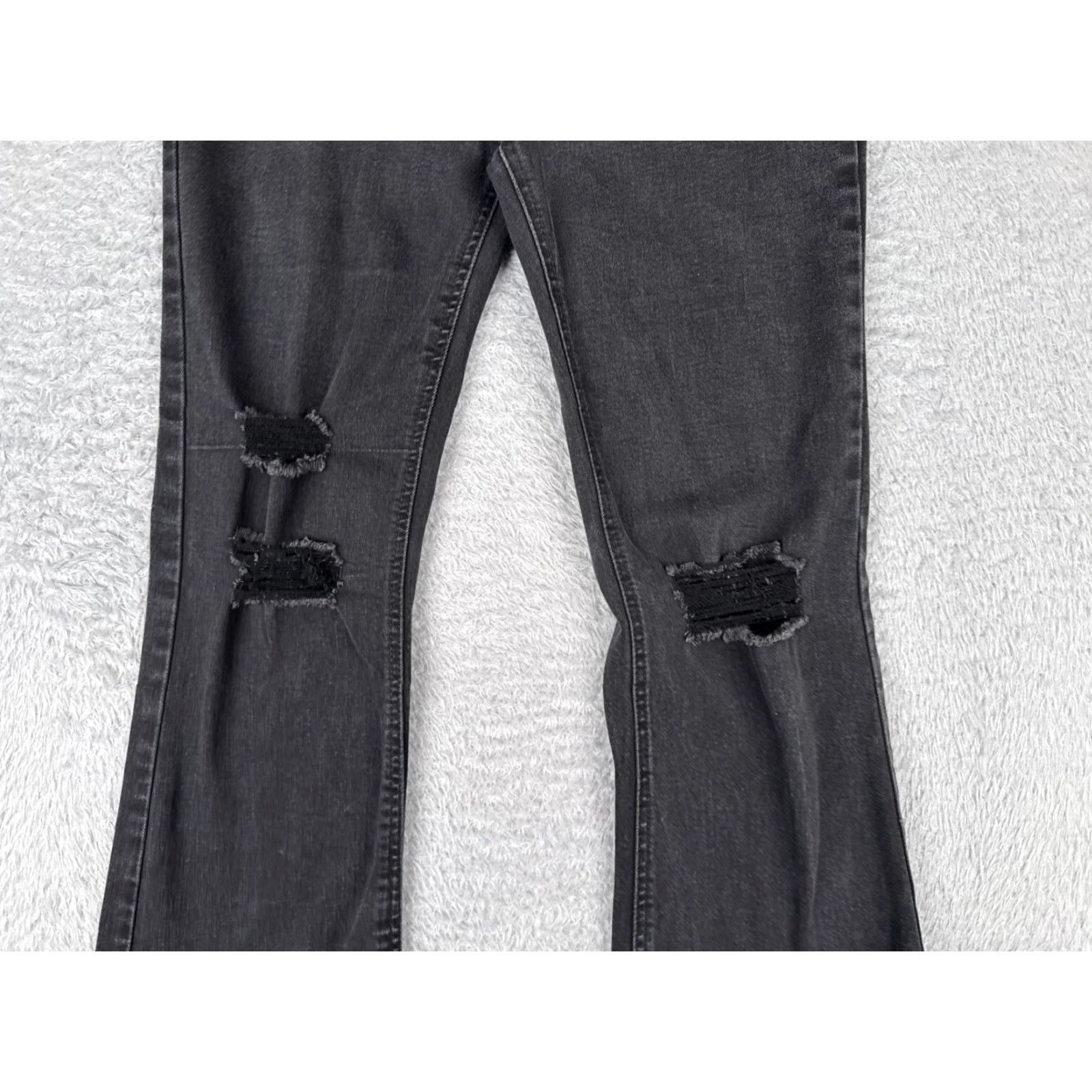 Vintage Wax Jeans Jeans Flared 27x27 Black Denim Juniors 9 High Rise Distressed Cotton Blend Pocket 5-Pocket Womens Mens Girls Size 30" / US 8 / IT 44 - 3 Thumbnail