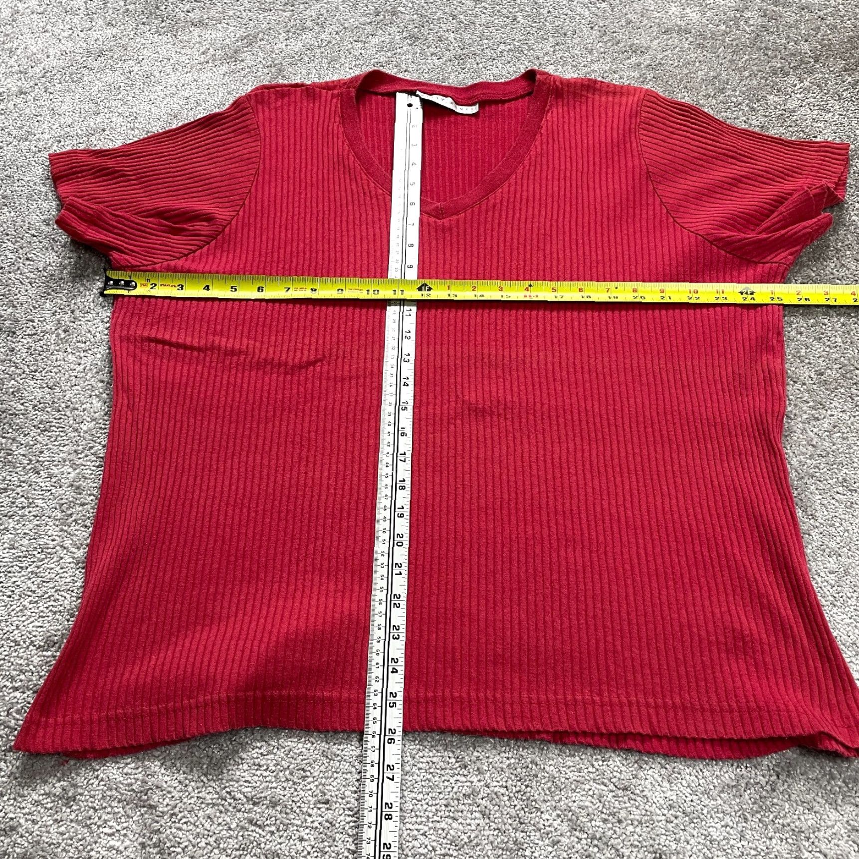Vintage Kelly Renee Shirt Red 2X Womens Ribbed V Neck Casual Short Sleeve Soft Ladies Size XXL / US 16-18 / IT 52-54 - 7 Thumbnail