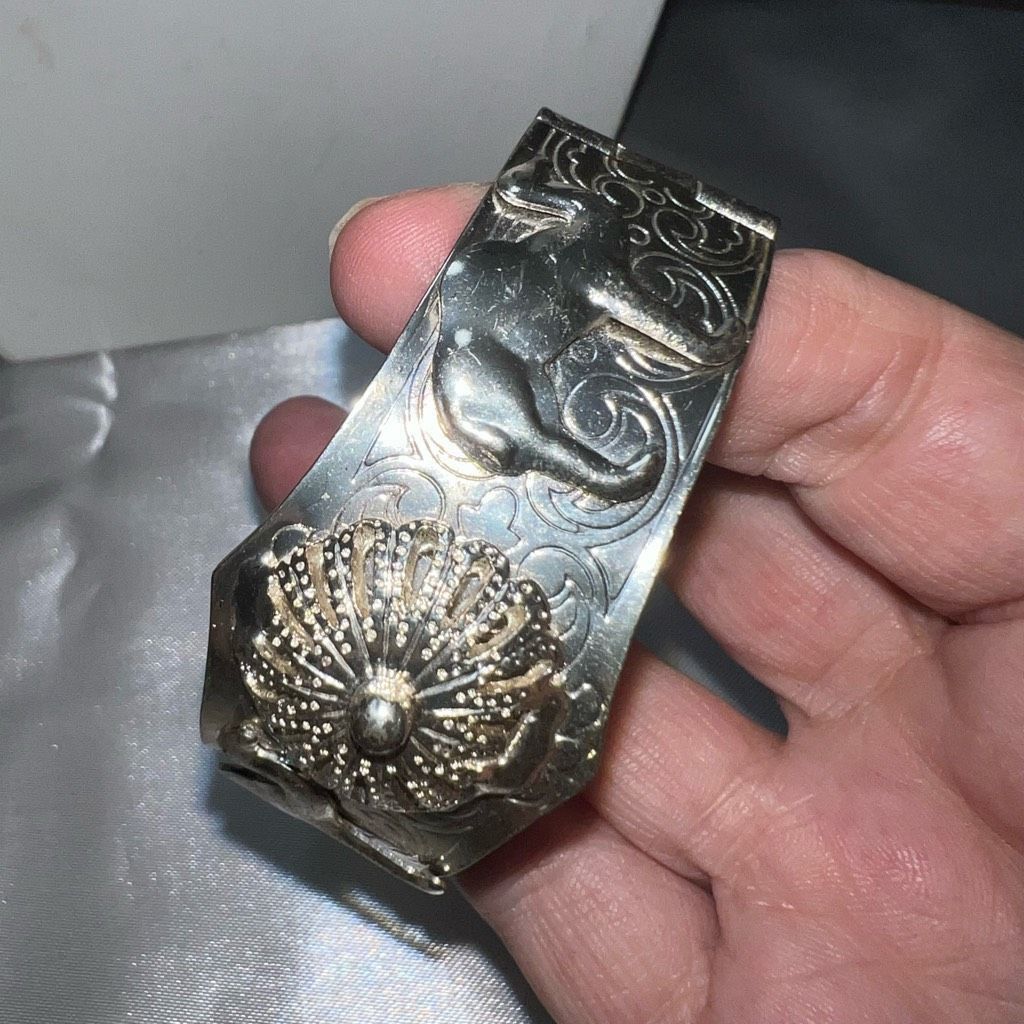 Vintage Silver Plated Vintage Hamsa and Camel Ethnic Cuff Bracelet Size ONE SIZE - 3 Thumbnail