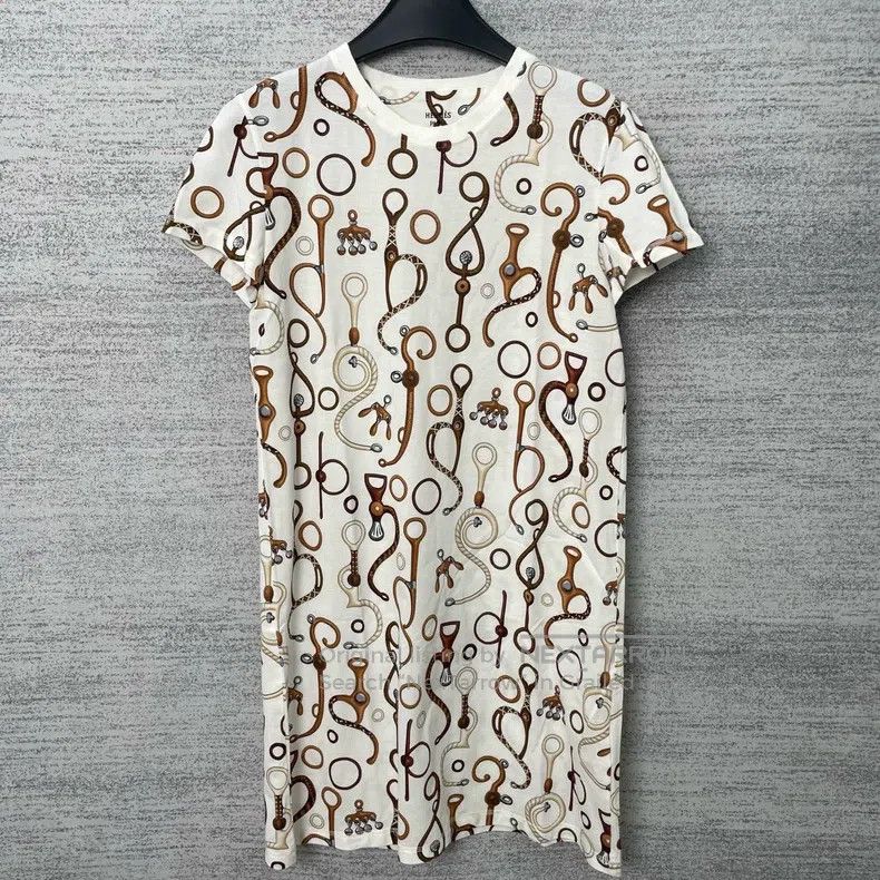 hermes t shirt dress Hermes Blue Bridle Print Cotton T-Shirt Dress Size 6/40