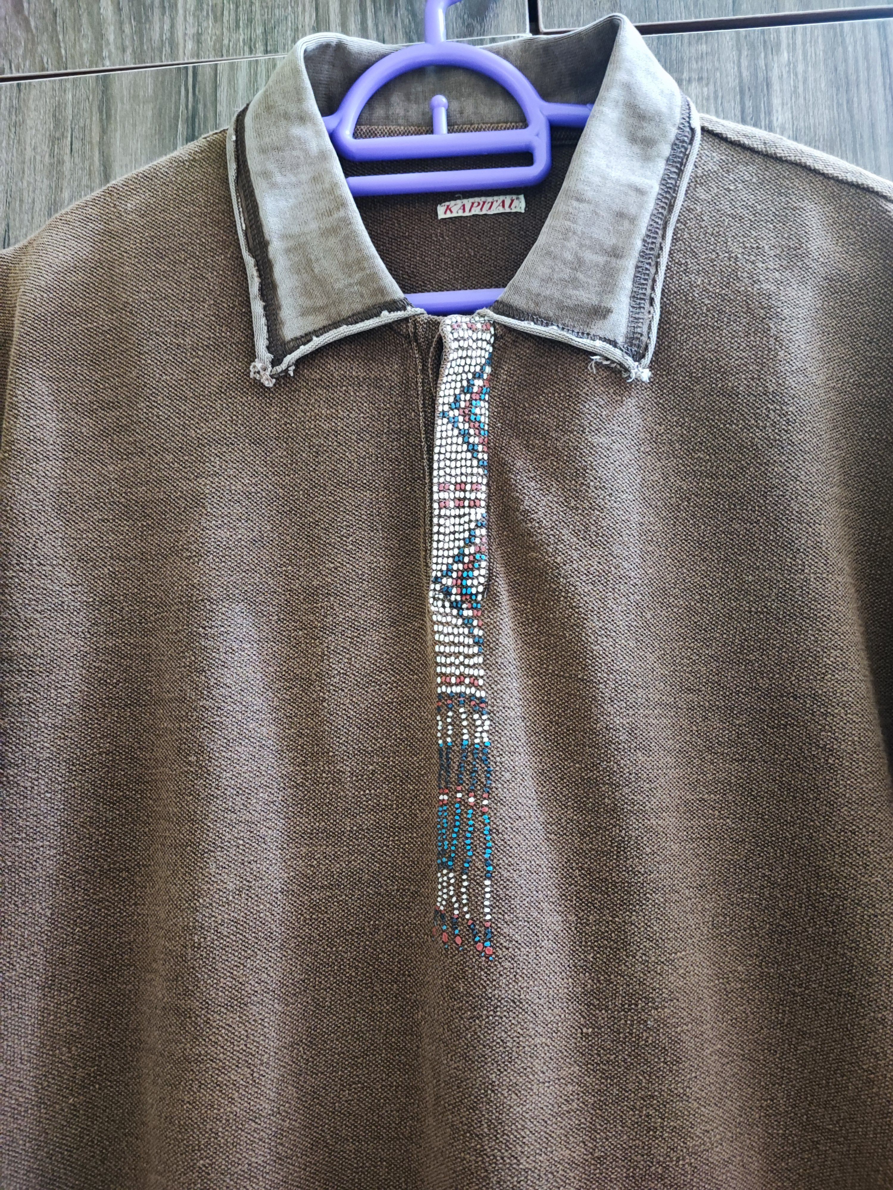 image of Kapital Navajo Bohemian Beads Polo Shirt in Brown, Men's (Size Large)