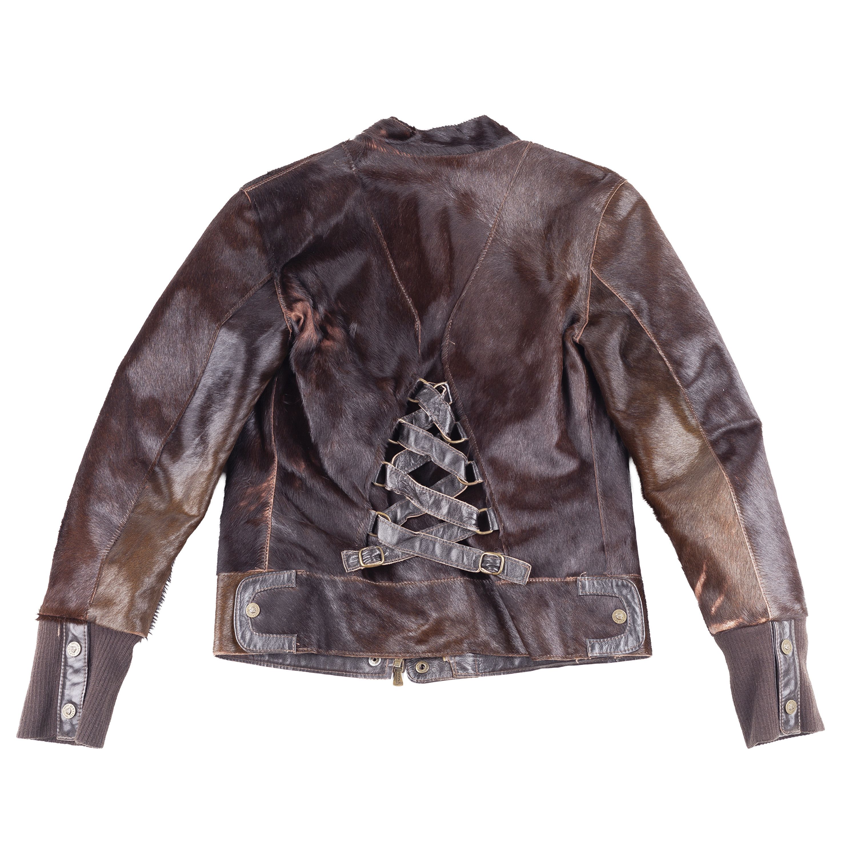Versace Jeans Couture Versace Dark Brown Pony Hair Lace-Back Bomber Jacket Size S / US 4 / IT 40 - 3 Thumbnail