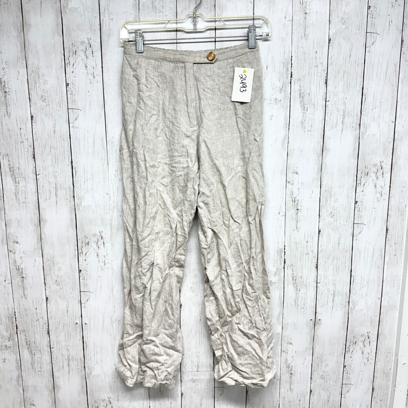 Lioness Lioness Pants Sz Small Tan Linen Straight Leg Button Zip Fly Size 26" / US 2 / IT 38 - 1 Thumbnail