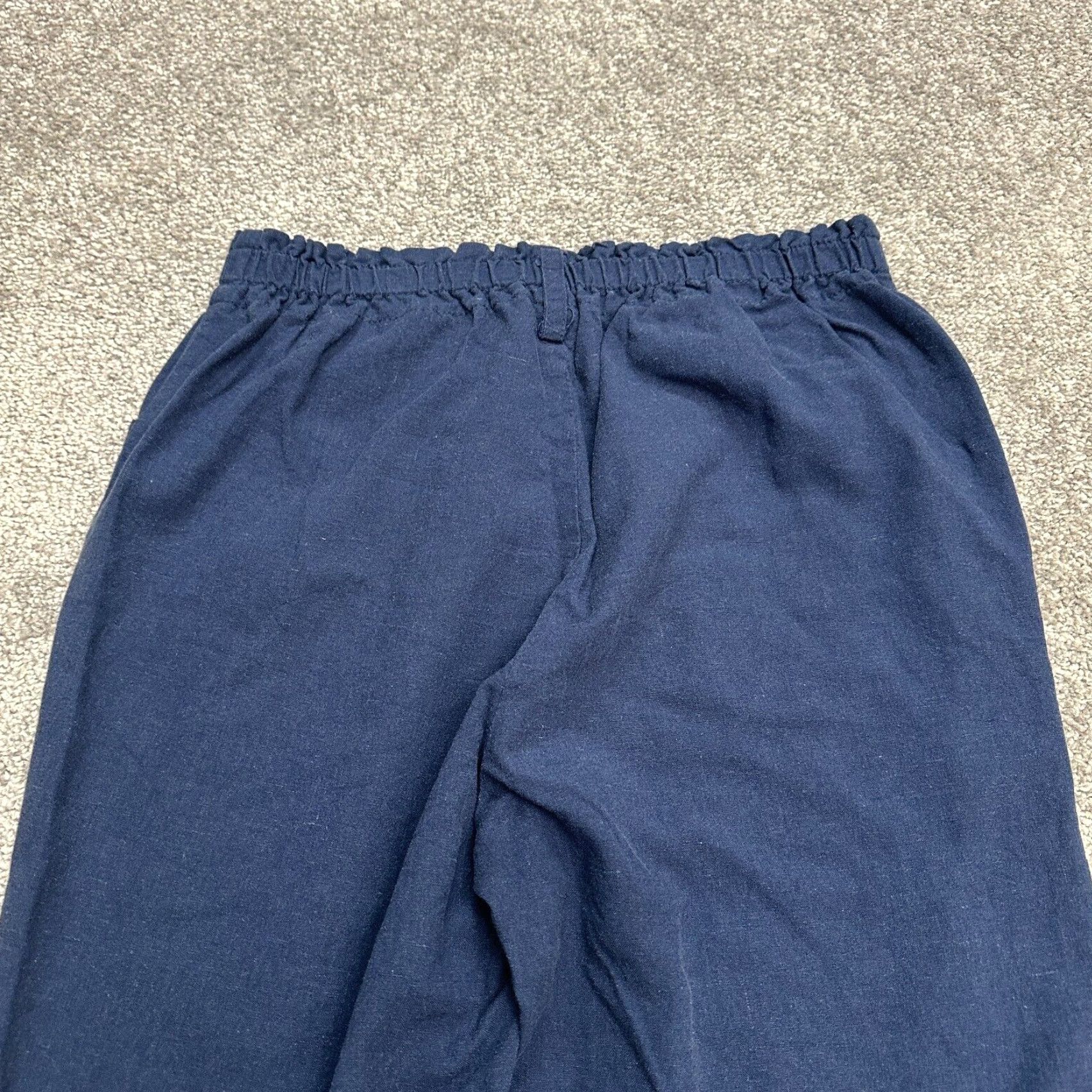 Vintage Unbranded Casual Pants Women S Navy Elastic Waist Straight Leg 26x28 Linen Cotton Blend Paperbag Style Slim Size 28" / US 6 / IT 42 - 4 Thumbnail