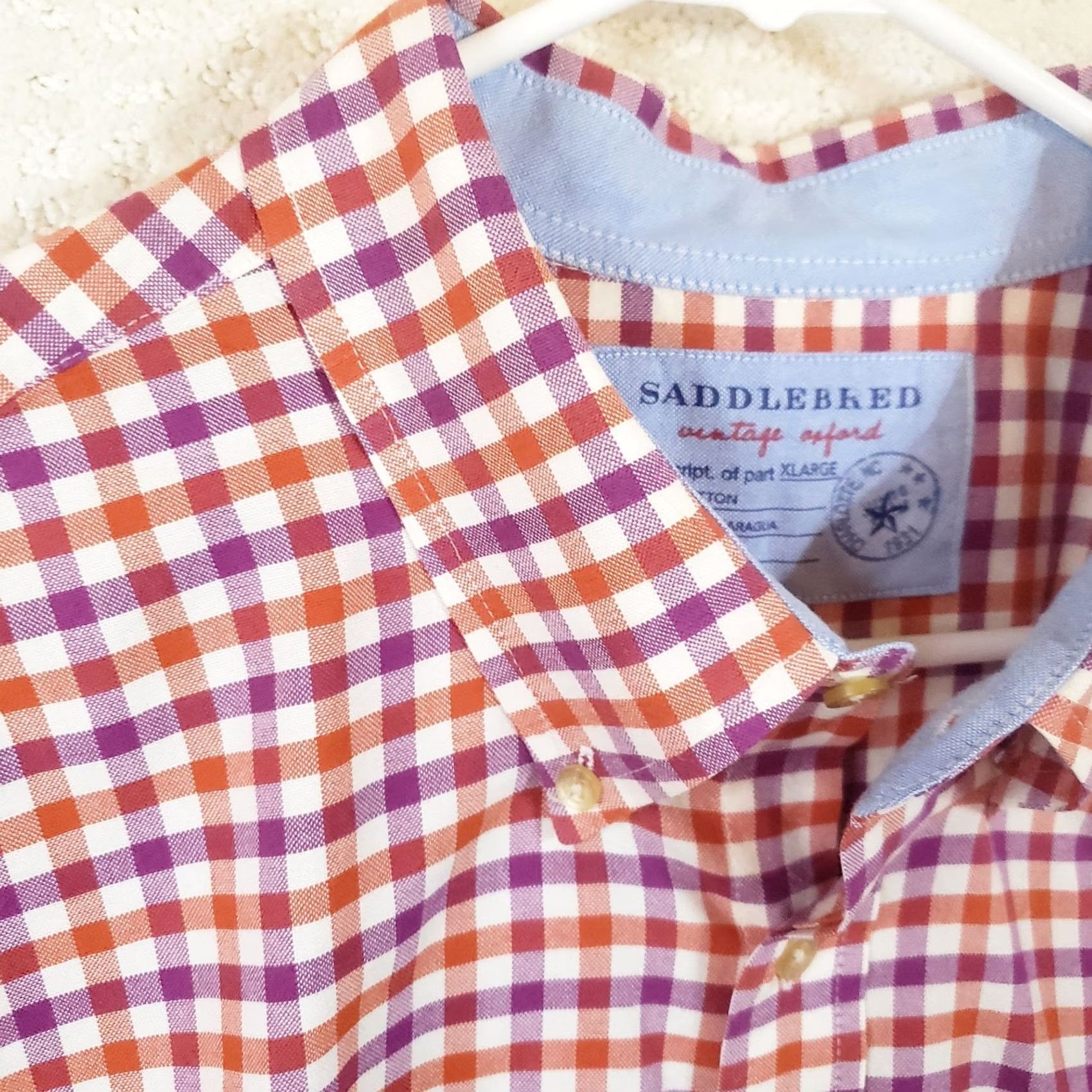Vintage SADDLEBRED Mens XL Orange Purple Check LS Button Down Shirt Clemson Tigers Size US XL / EU 56 / 4 - 6 Thumbnail