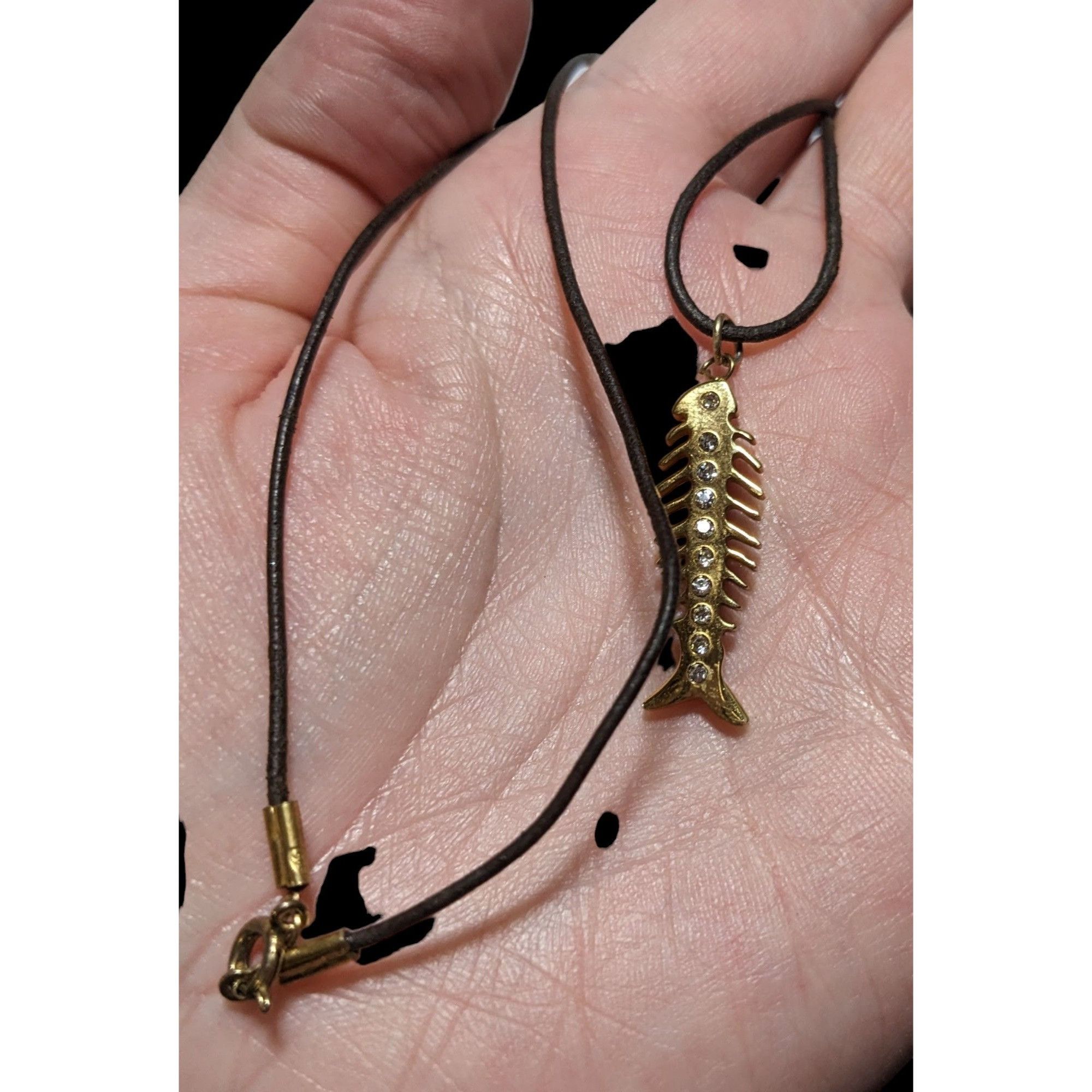 Other Glam Goth Fishbone Gold Sterling Pendant Necklace Size ONE SIZE - 8 Thumbnail