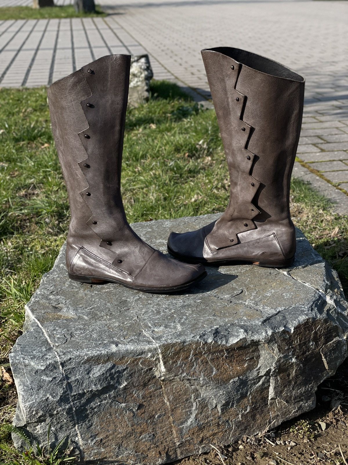 CYDWOQ RARE RUGGED Hand Made USA Leather Knee High Hessian Boots 40 Size US 9.5 / IT 39.5 - 4 Thumbnail