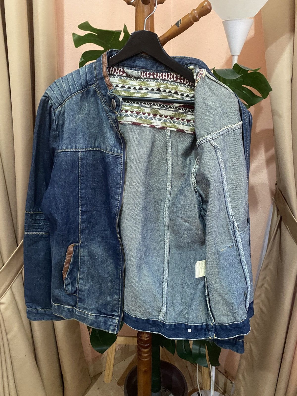 Other Vintage denim biker-style zip jacket with brown leather trim Size US M / EU 48-50 / 2 - 7 Thumbnail