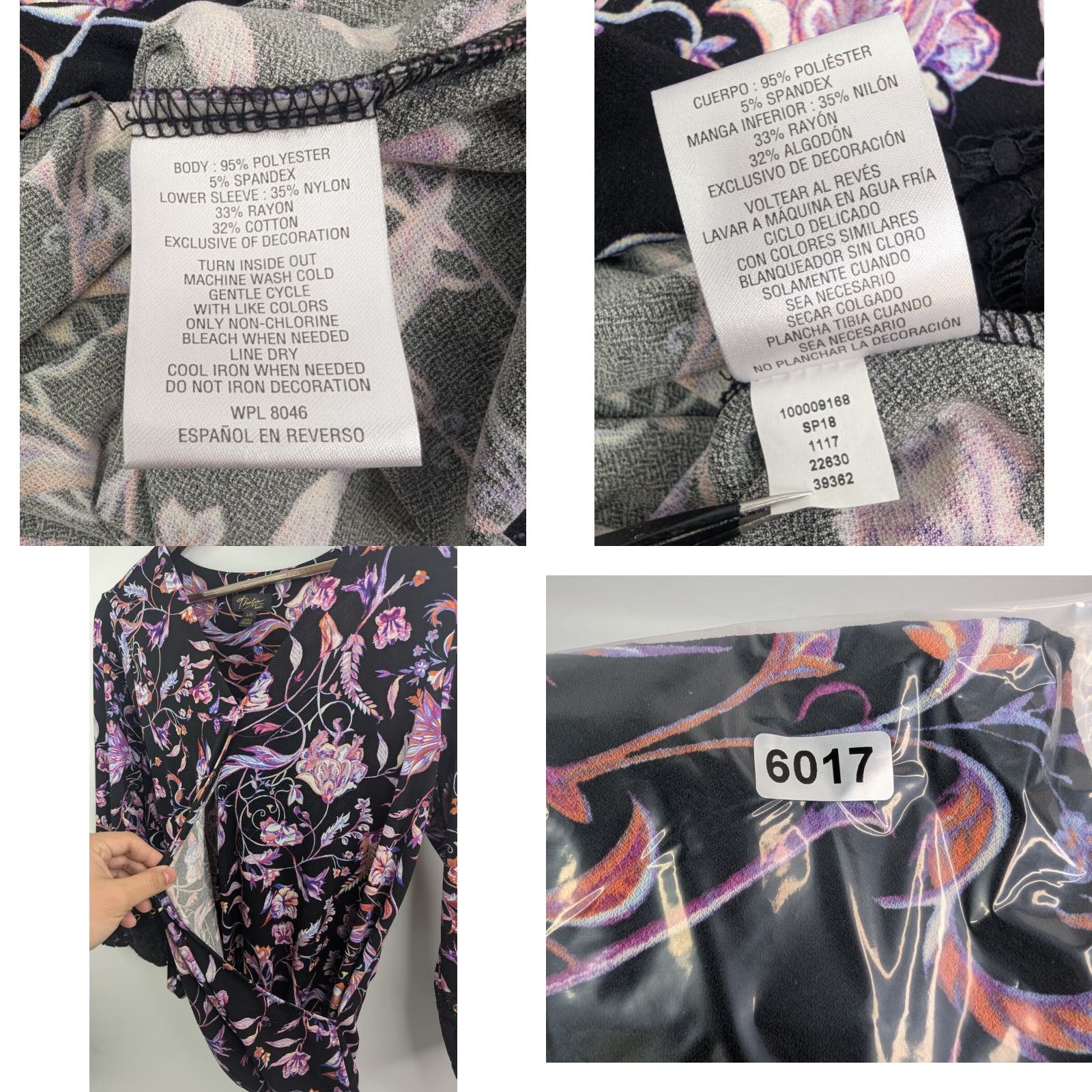 Vintage Thalia Sodi Blouse Top Women's Large Black Floral Lace Long Sleeve V-Neck Wrap Shirt Size L / US 10 / IT 46 - 8 Thumbnail