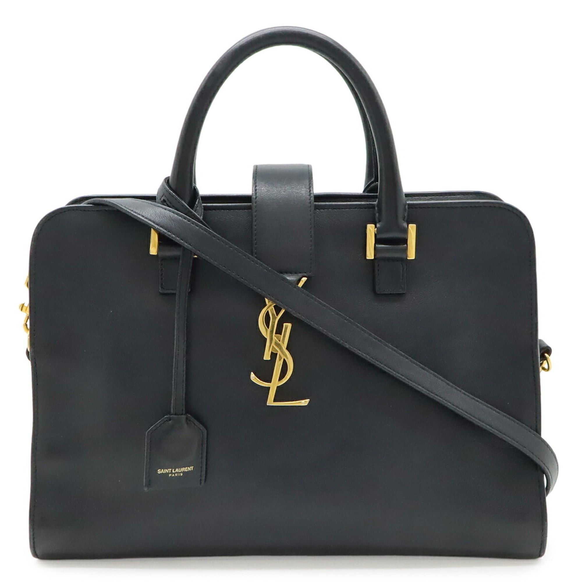 YVES Saint Laurent Paris YSL Monogram Cabas Handbag, Leather Shoulder Bag, Dark Navy, 357395, Women's
