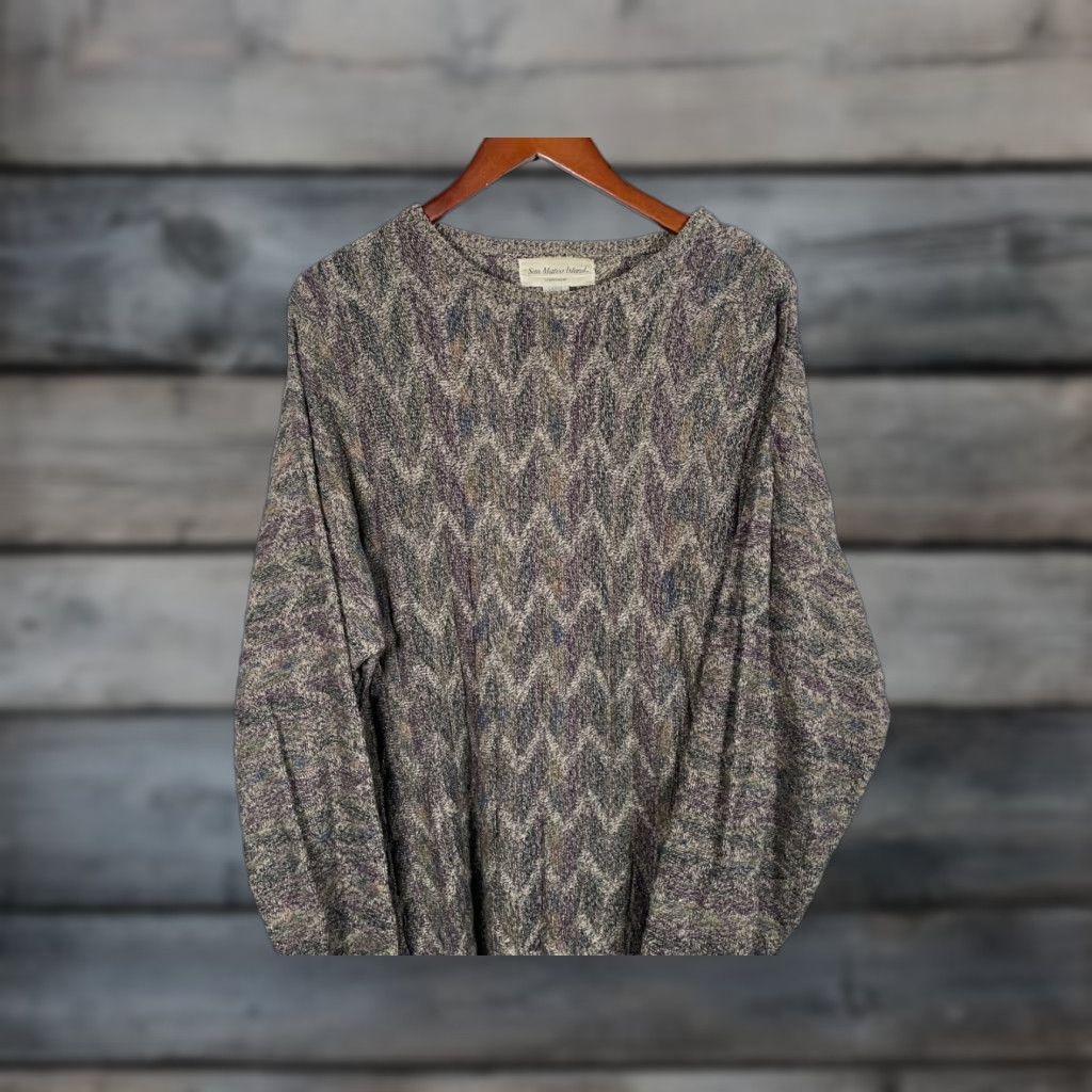 Vintage VINTAGE San Mateo Island Dad Zig Zag Pattern Green Knit Sweater Adult Large Mens Size US L / EU 52-54 / 3 - 1 Thumbnail