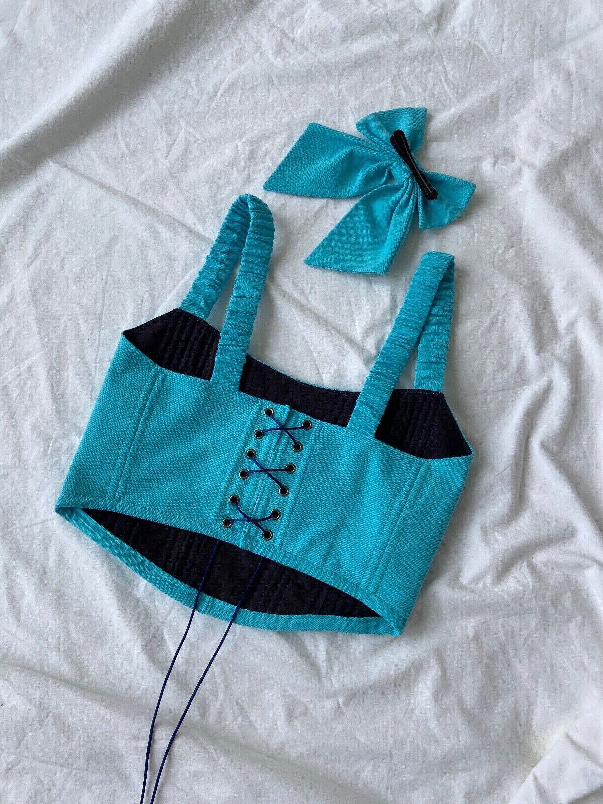 Handmade Handmade Kappa Blue Icon Women's Tank Crop Top Corset Size S / US 4 / IT 40 - 3 Thumbnail