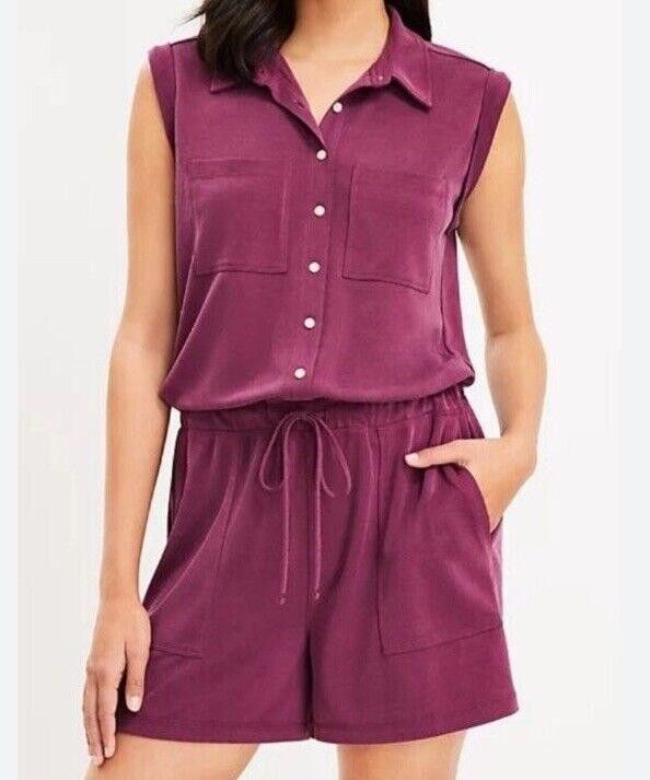 Designer Lou & Grey Sandwashed Sleeveless Romper Italian Plum NWT! Size 28" / US 6 / IT 42 - 1 Thumbnail