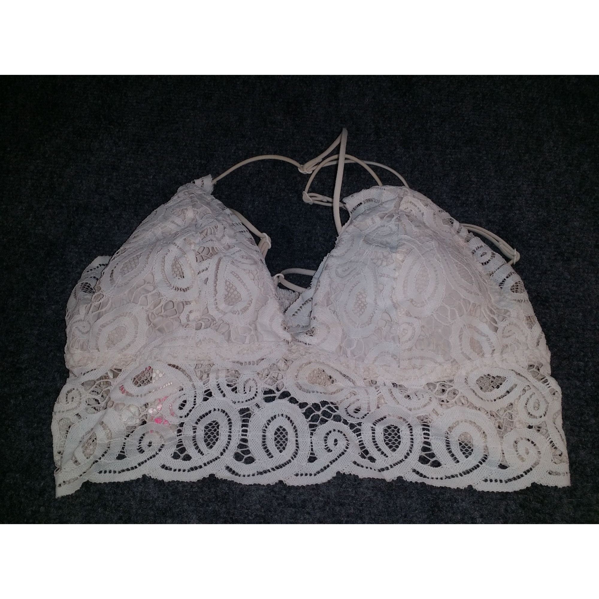 Victoria's Secret Victoria's Secret Pink Halter Bralette Women Sz M White Lace Size ONE SIZE - 1 Thumbnail