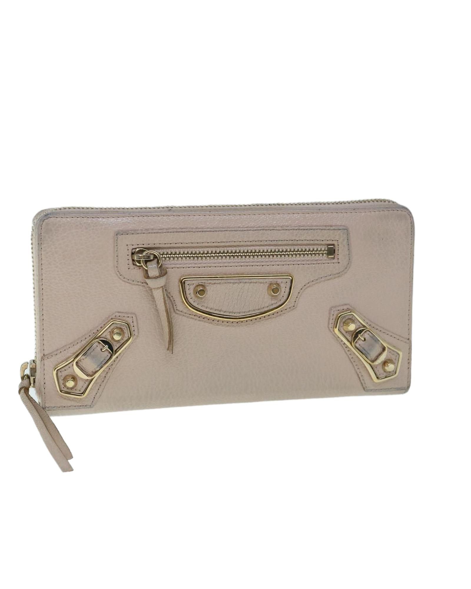image of Leather Classic Continental Zip Long Wallet In Pink By Balenciaga, Women's