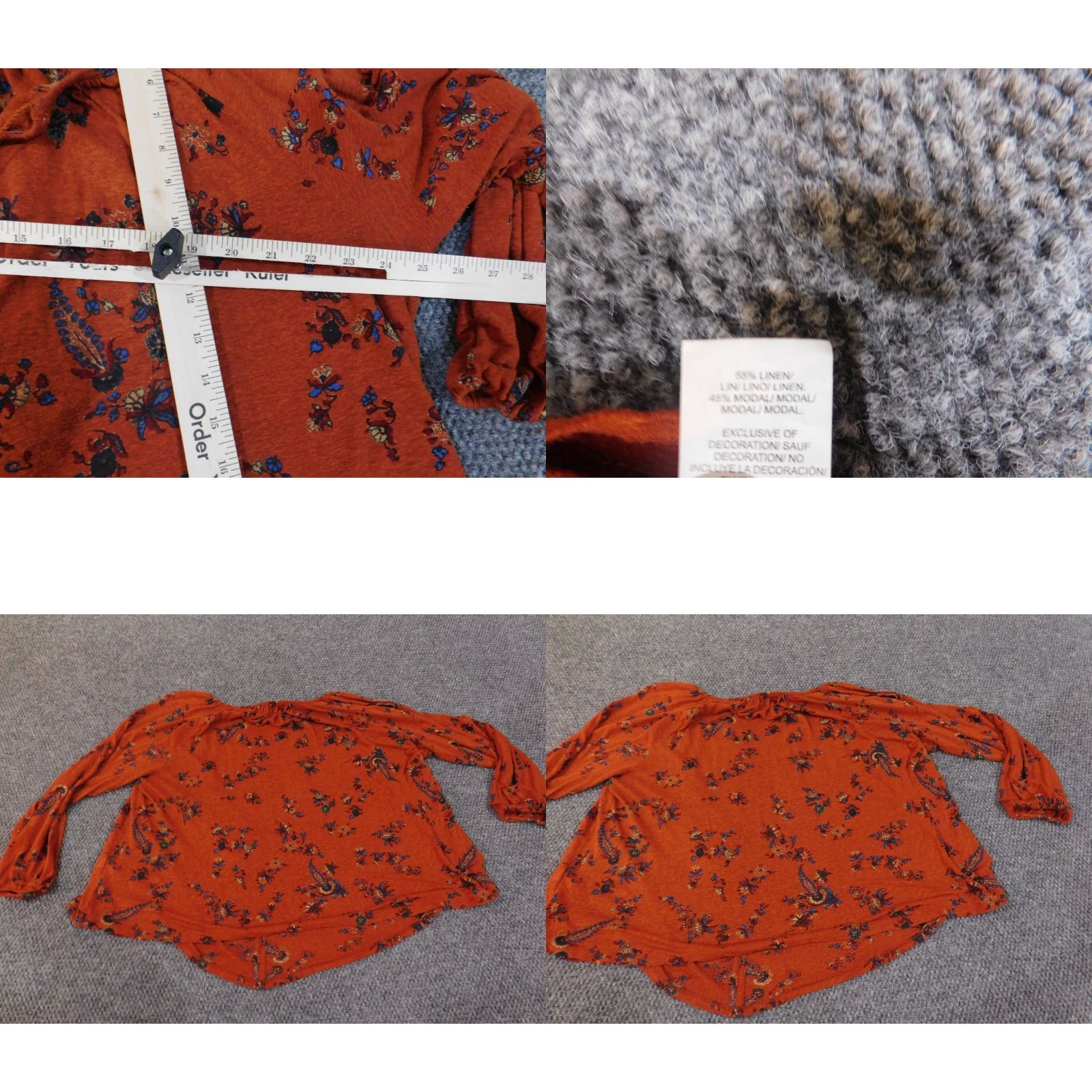 Lucky Brand Lucky Brand Blouse Shirt 2X Womens Orange Geometric Linen Modal V-Neck Pullover Long Sleeve Everyday Casual Plus Size Stretch Classic Modern Size XXL / US 16-18 / IT 52-54 - 8 Thumbnail